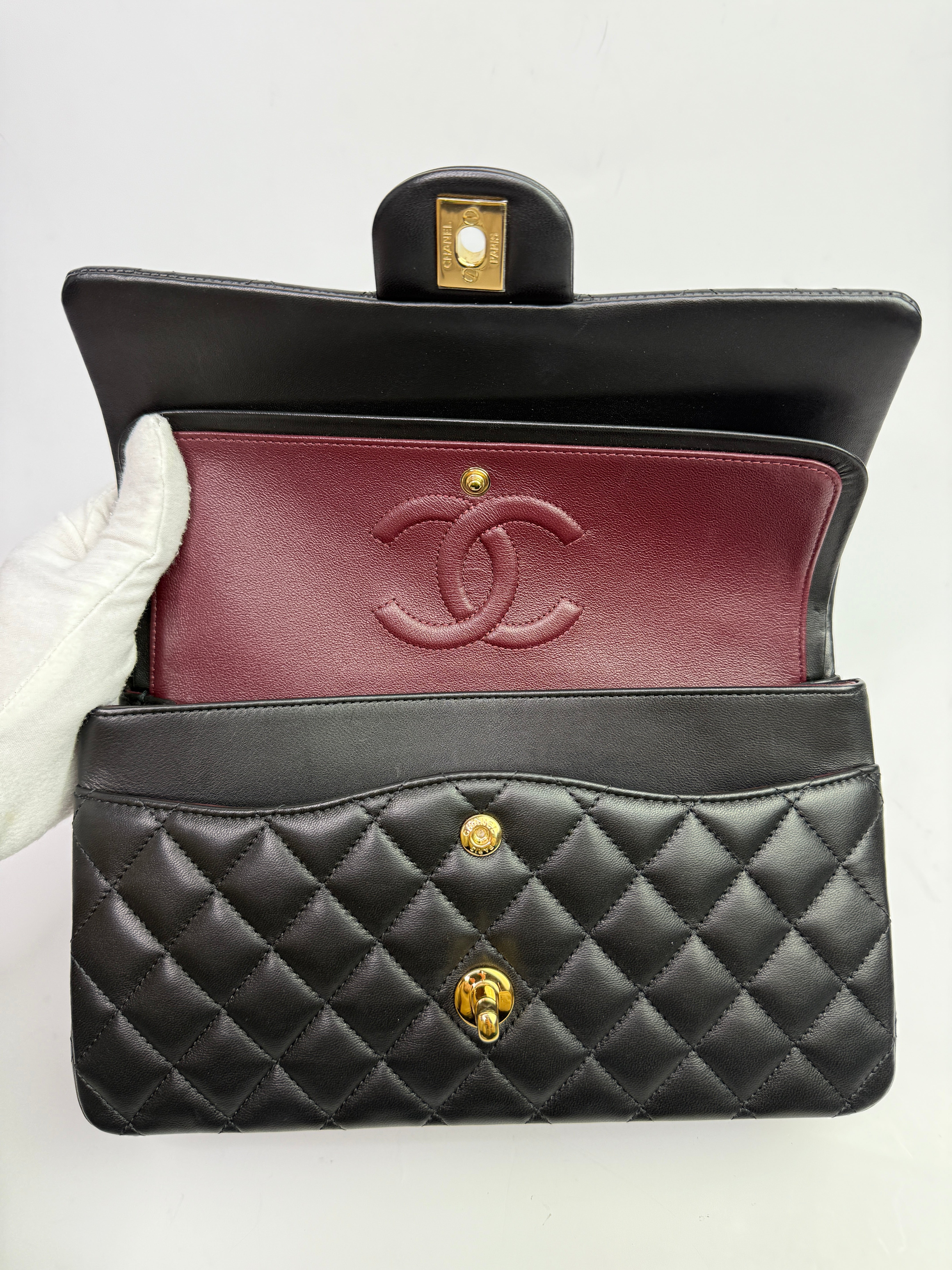 Chanel Medium Classic Double Flap Black Lambskin With GHW