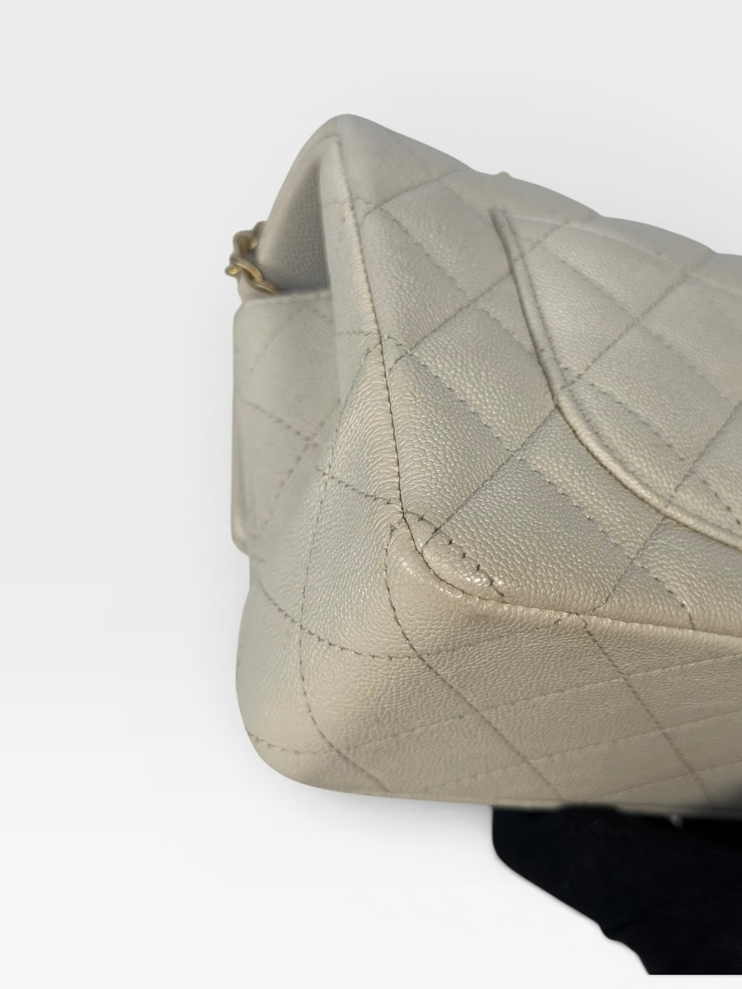 Chanel Mini Rectangle Top Handle In Cream Caviar Leather With Aged Gold Hardware. 100% authentic and preloved in excellent condition.