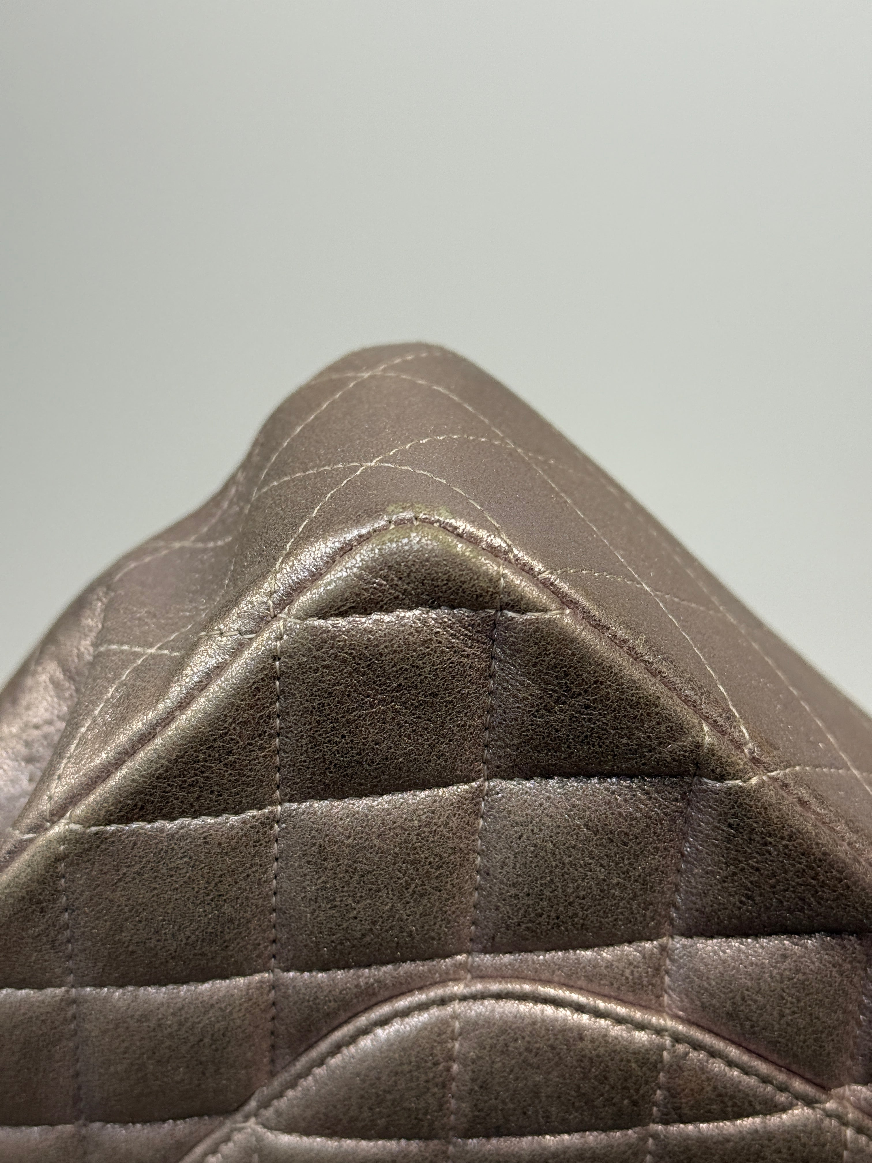 Authentic pre-loved Chanel Iridescent Rose Medium Classic Double Flap With Gold Hardware.