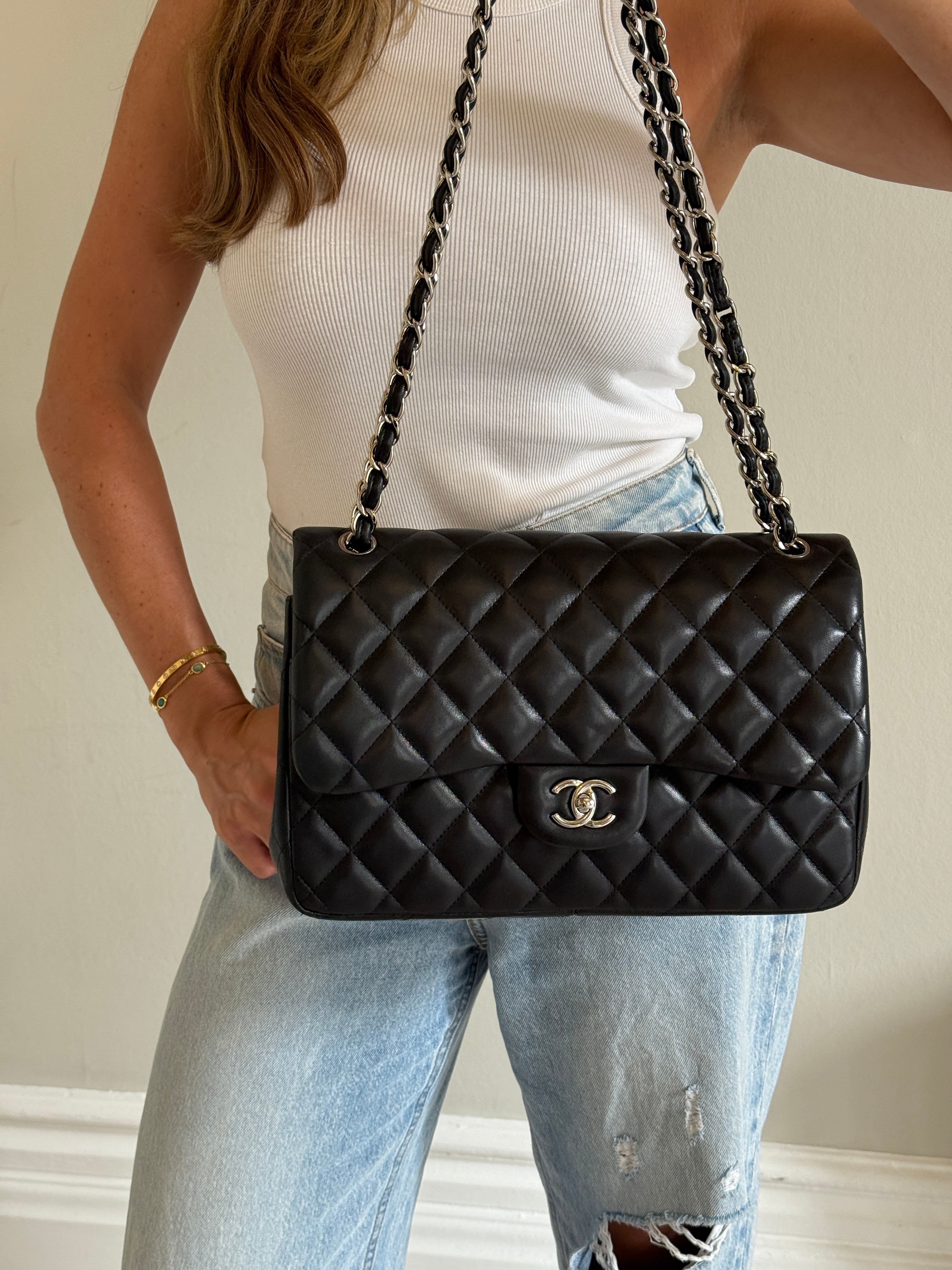Chanel Jumbo Black Lambskin Leather With SHW