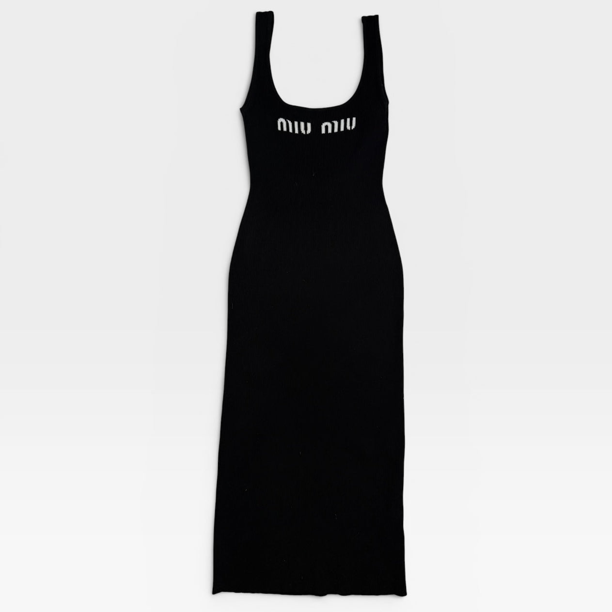 Miu Miu Logo-Print Open-Back Dress (Size IT40/UK8)