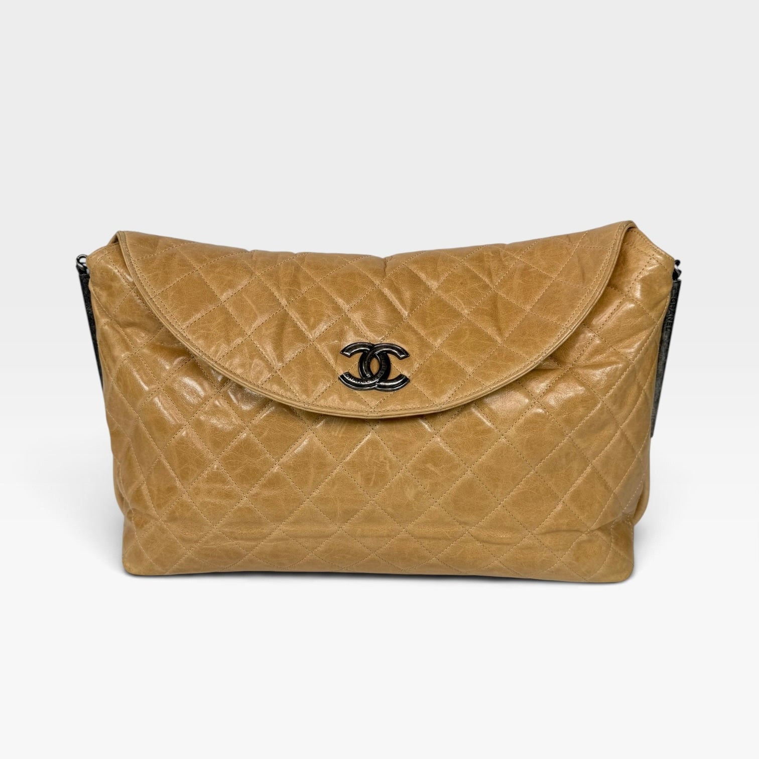Chanel Large 31 Flap Bag In Beige Calfskin With Ruthenium Hardware. Authentic and preloved in very good condition. Insured next day delivery. Verified by Luxe cheshire