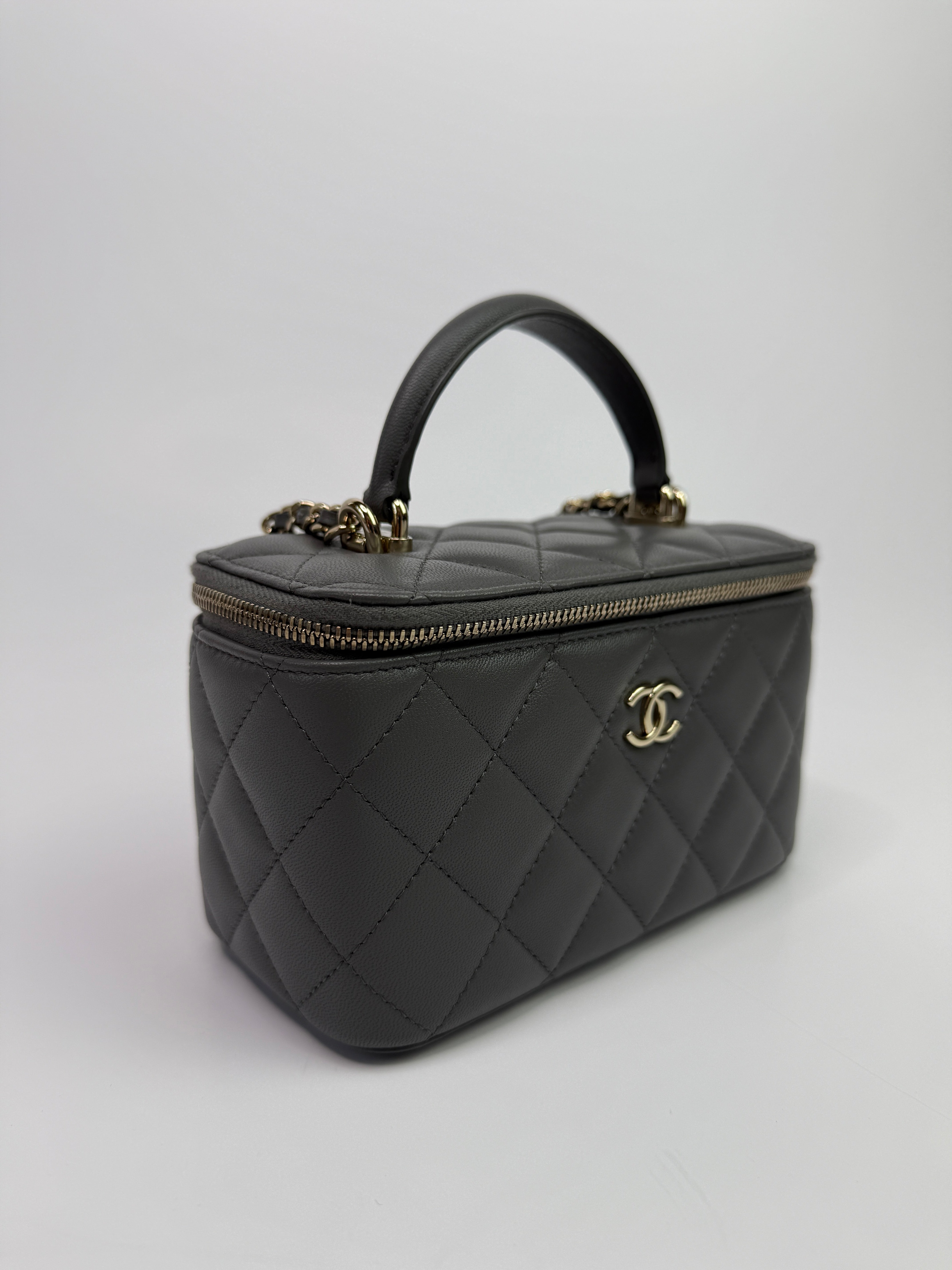 Chanel Vanity Rectangular with Top Handle Grey Lambskin GHW