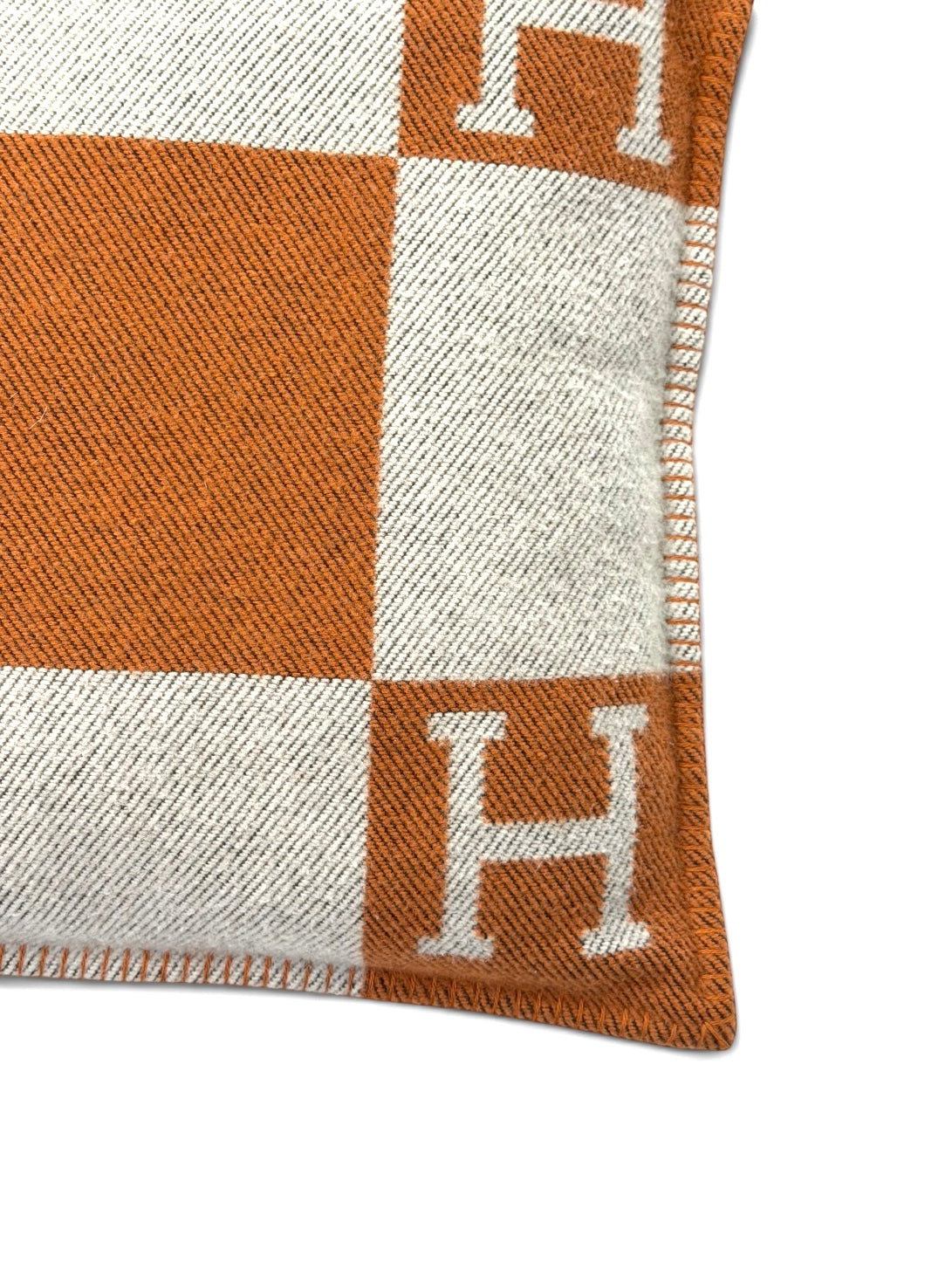 Hermès Avalon Cushion 50x50 In Ecru & Potiron. 100% authentic and preloved in excellent condition.