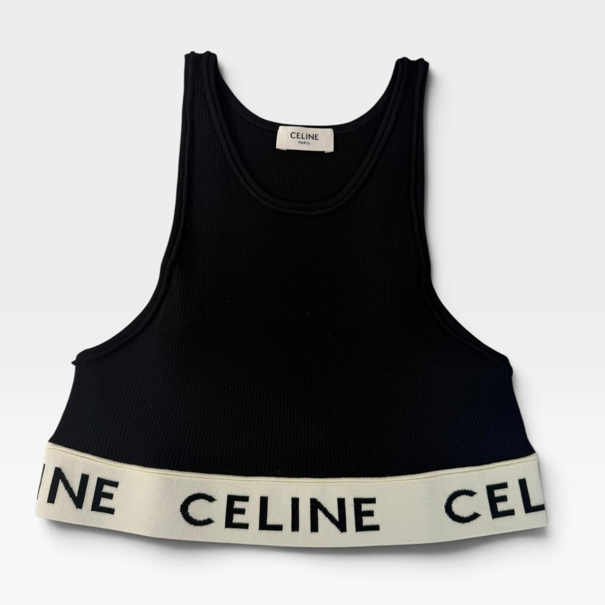 Celine Logo Crop Top (Size S/ UK 8). 100% authentic and preloved in excellent condition