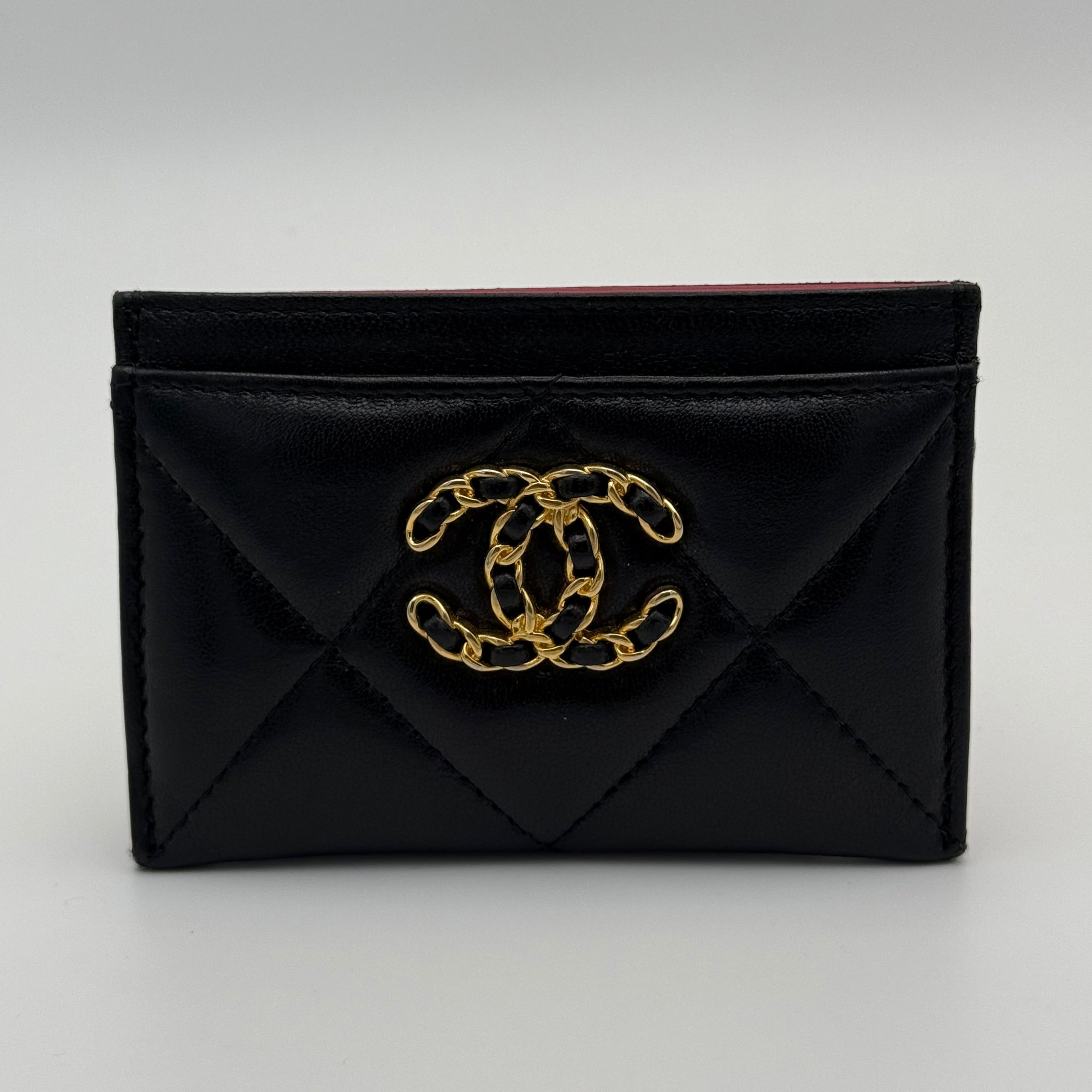 Chanel 19 Card Wallet In Black Lambskin