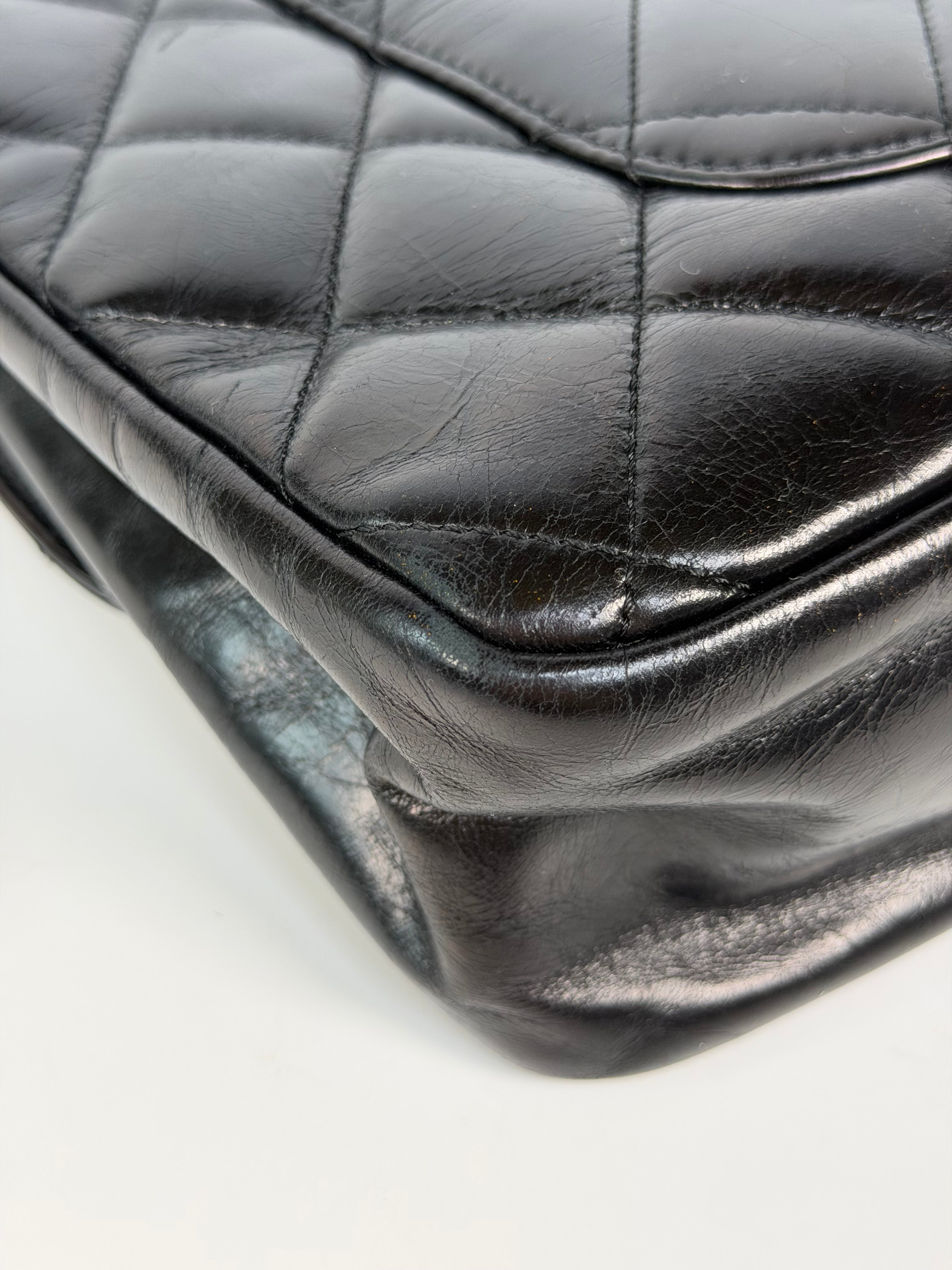 Chanel Delivery Top Handle Flap Bag In Black Calfskin Leather With Silver Hardware