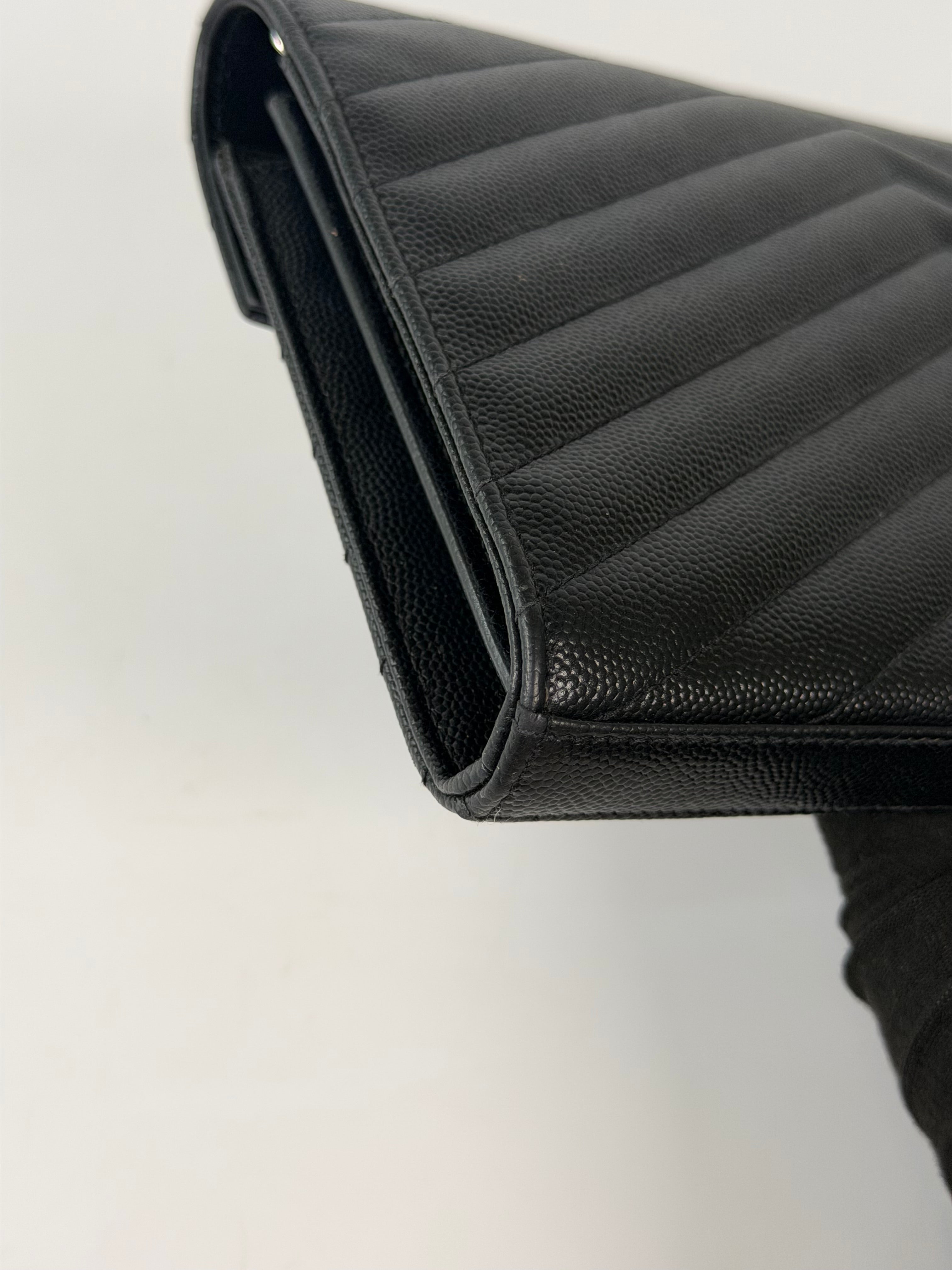 Saint Laurent Cassandre Chain Wallet In Black With Silver Hardware in good condition 100% authentic and preloved