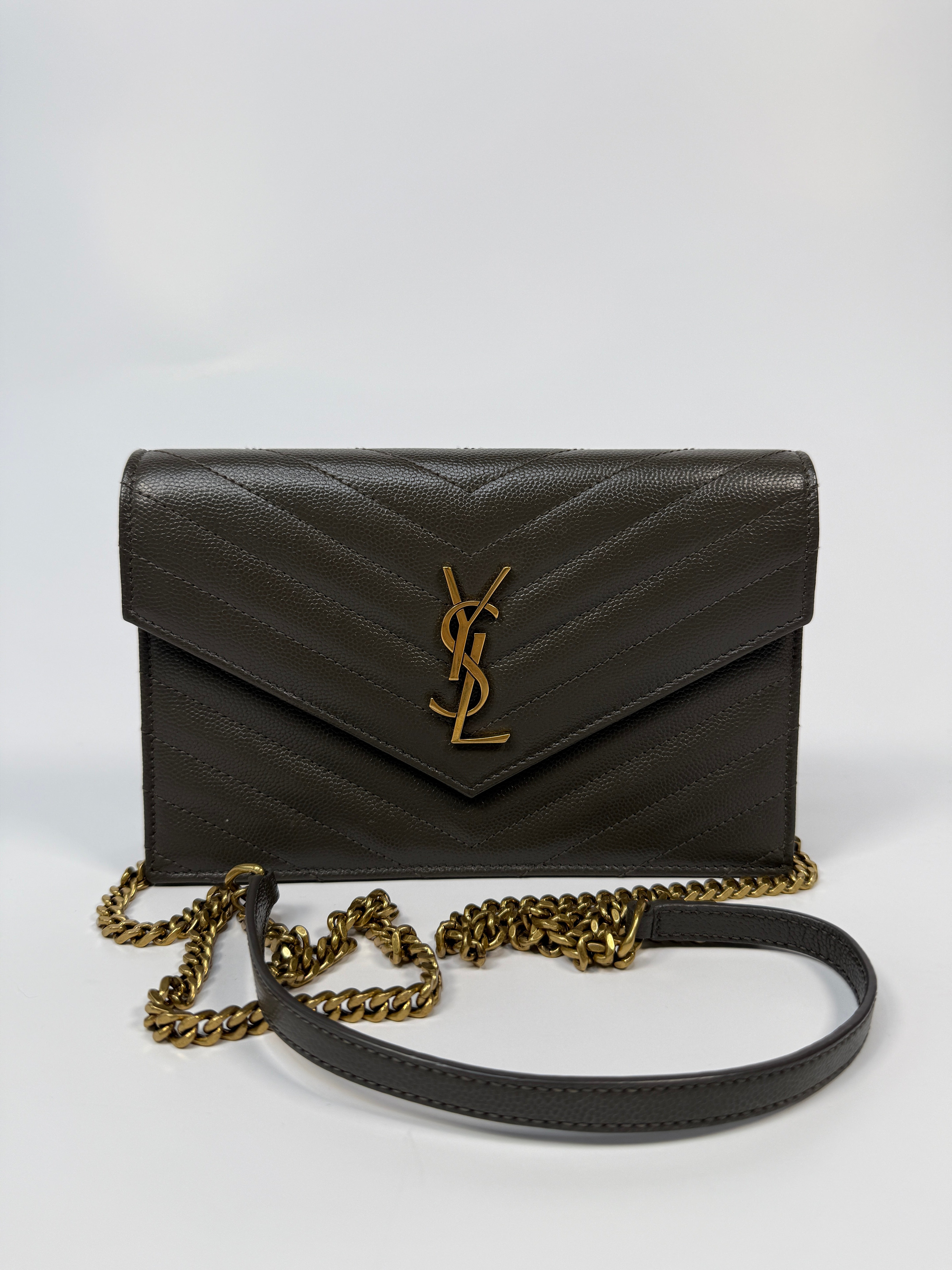 Saint Laurent Cassandre Matelassé Textured- Leather Wallet On Chain