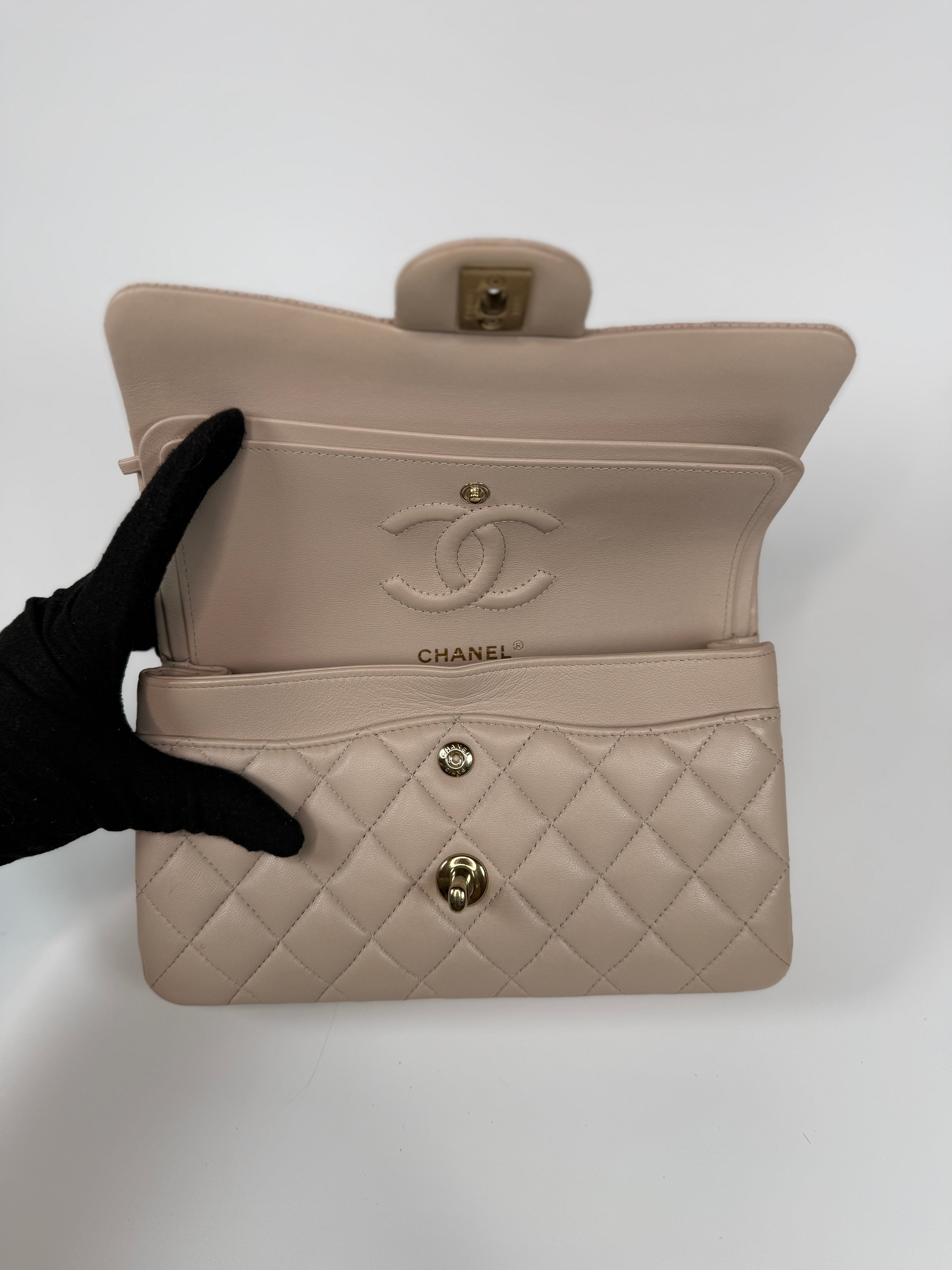 Chanel Chanel Small Classic Double Flap In Mauve Lambskin Leather With PGHW excellent condition, verified by Luxe Cheshire. International, fast and fully insured delivery. Trusted designer resale.
