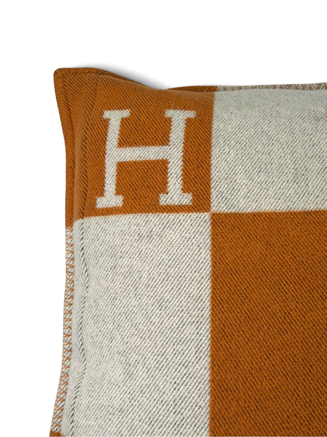 Hermès Avalon Cushion 70x70 In Ecru And Potiron. 100% authentic and preloved in excellent condition.