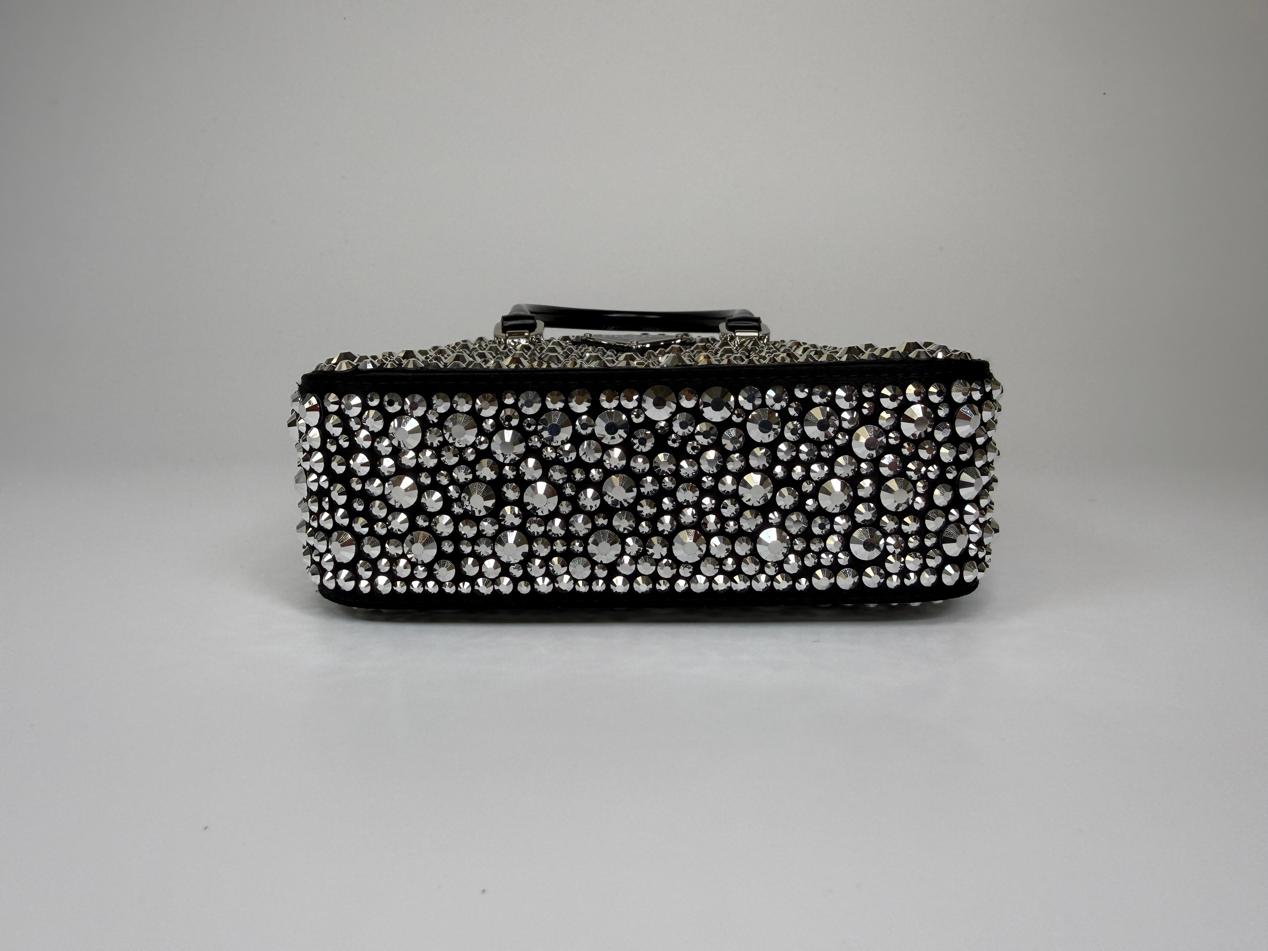 Prada Mini Tote In Black Crystal Leather With Silver Hardware Excellent Condition. 100% Authenticity guarantee.