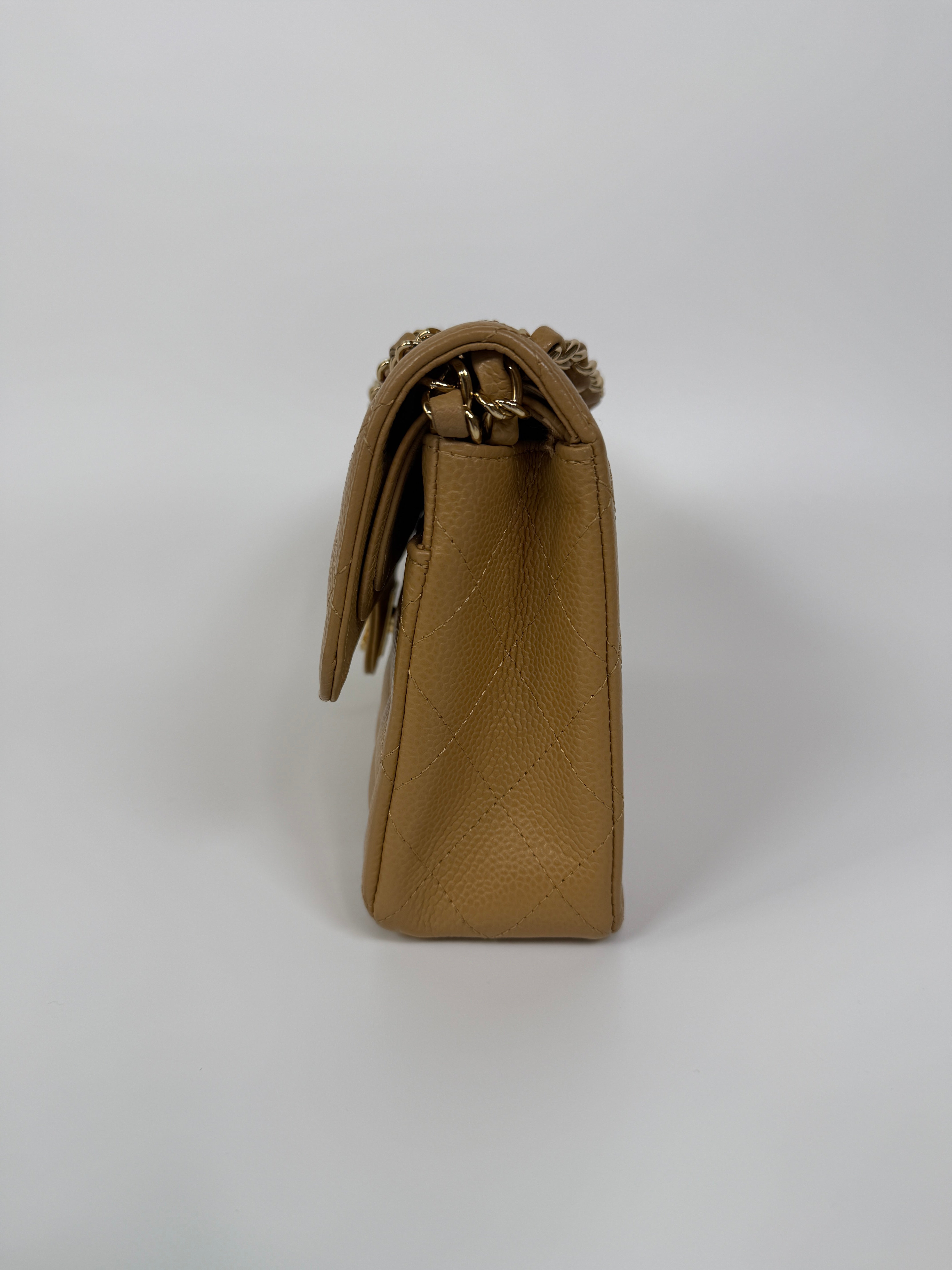 Chanel Small Classic Double Flap In Beige Caviar Leather With 24kt Gold Hardware. Authentic and Preloved. Excellent Condition, 100% Authenticity guarantee