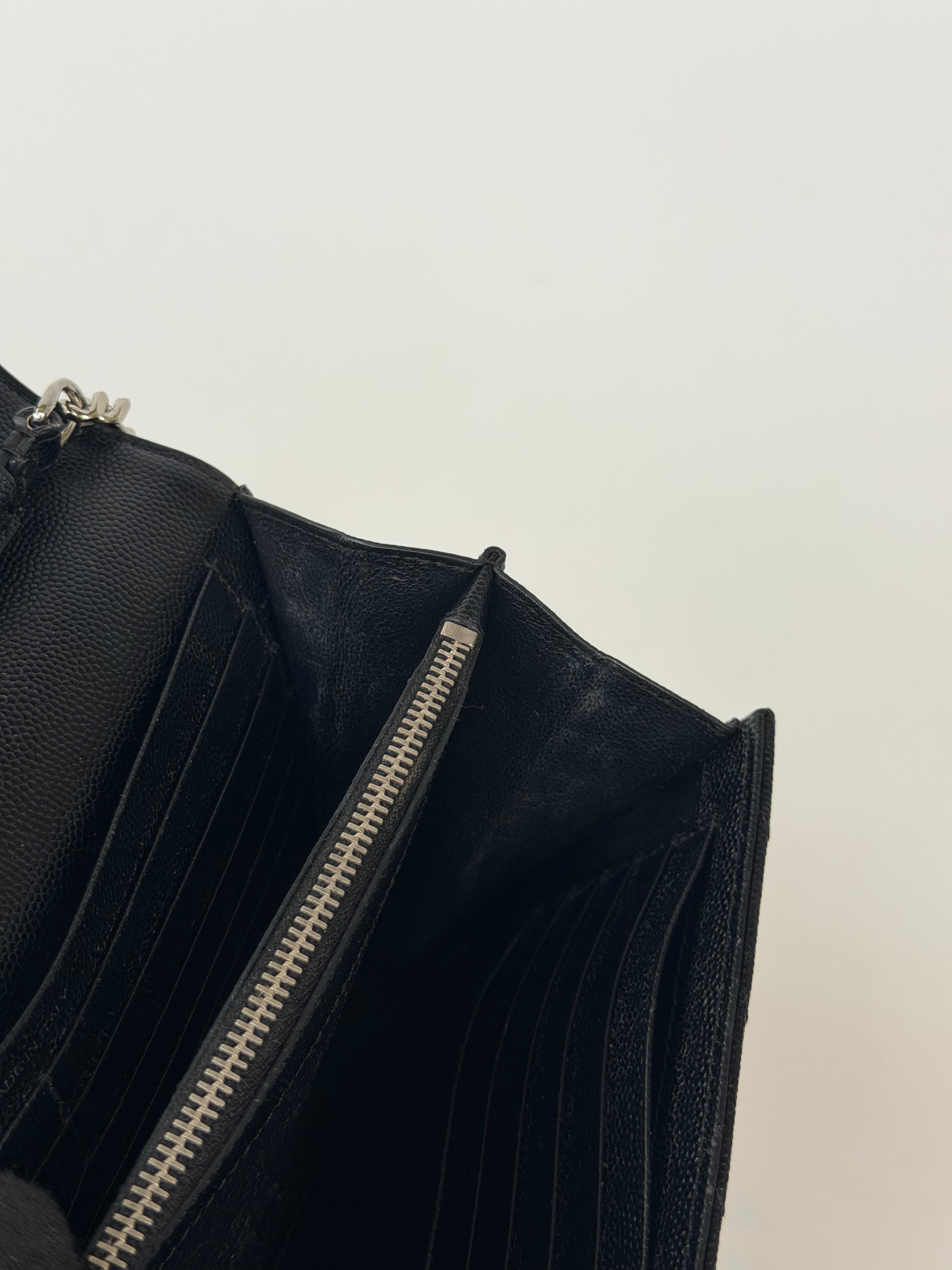 Saint Laurent Cassandre Chain Wallet In Black With Silver Hardware in good condition 100% authentic and preloved