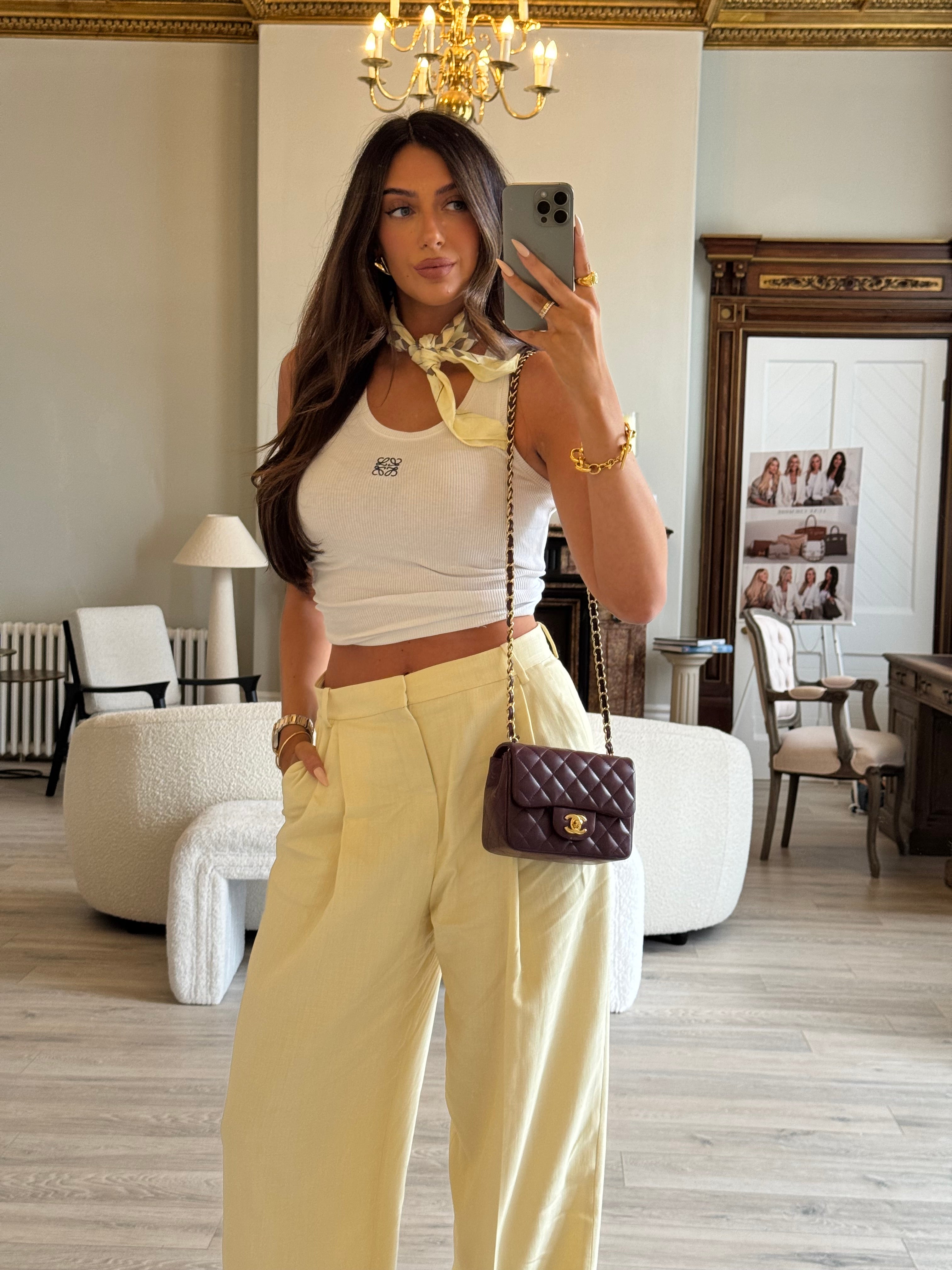 Chanel Mini Square In Burgundy Lambskin Leather With GHW