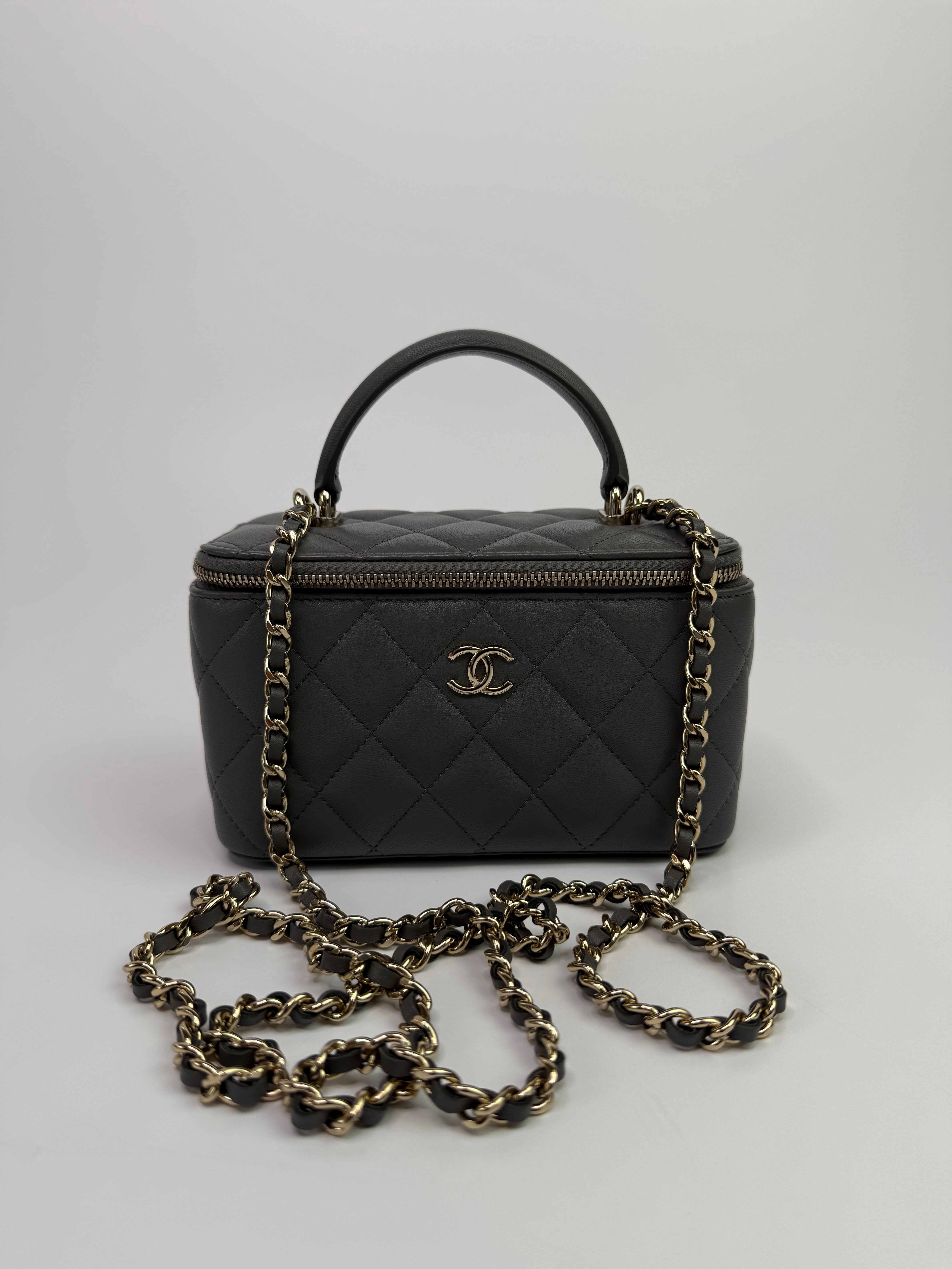 Chanel Vanity Rectangular with Top Handle Grey Lambskin GHW