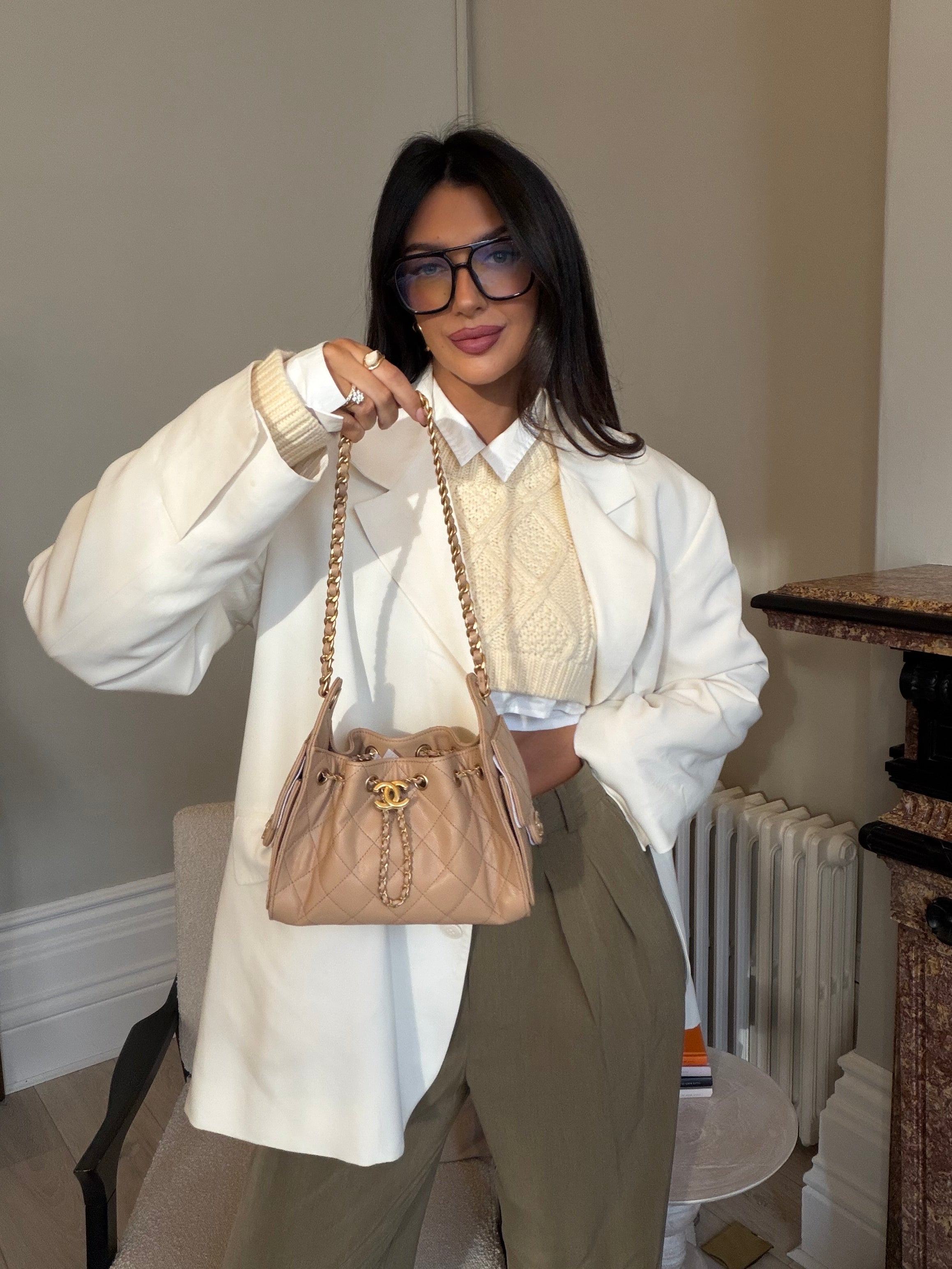 Chanel 25 Micro In Beige Caviar Leather With GHW