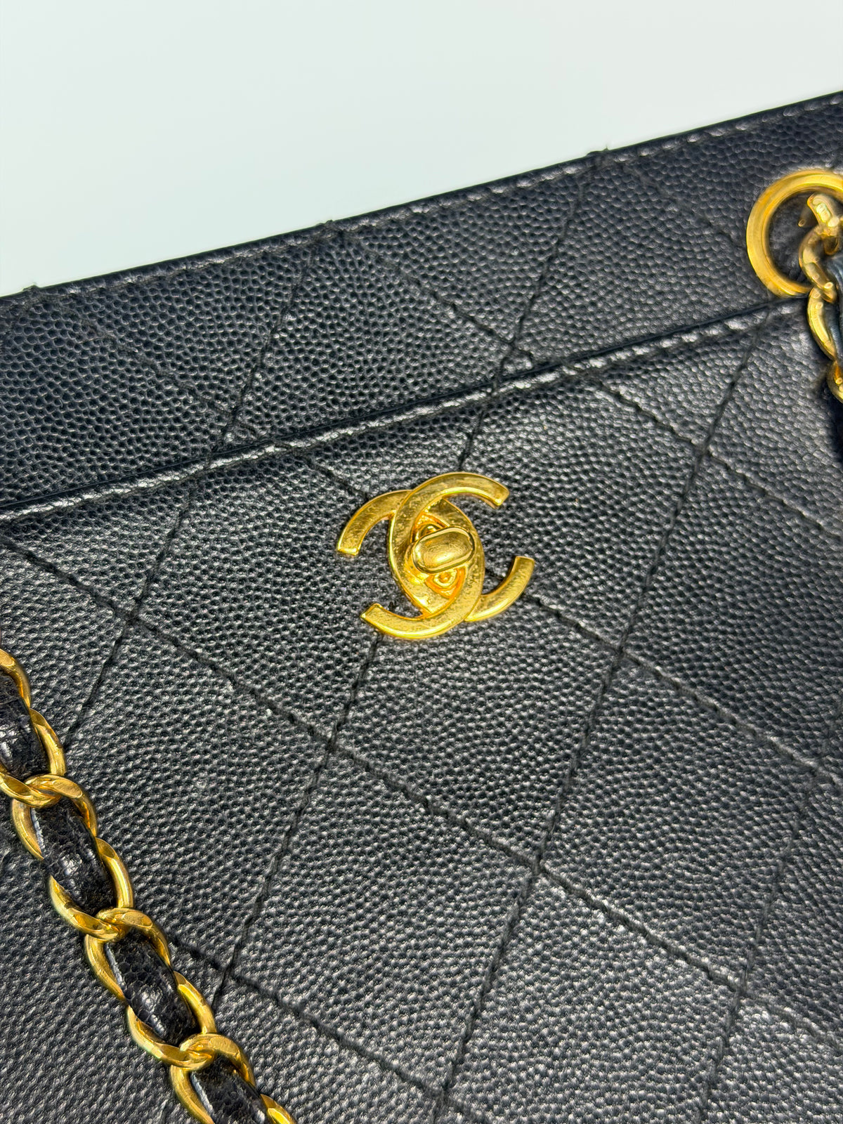 Chanel Vintage Micro Black Caviar Tote Bag With 24k Gold Hardware