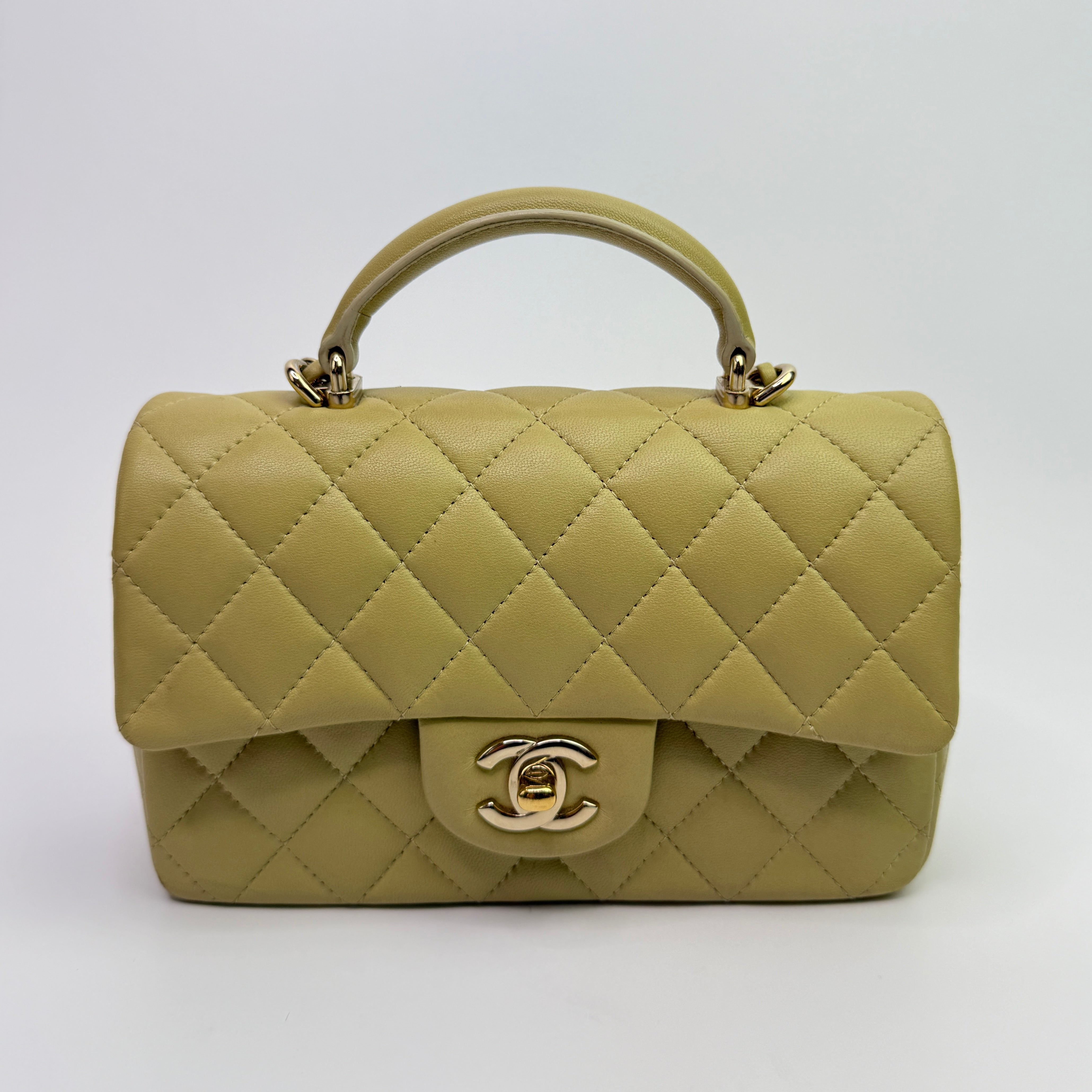 Chanel Mini Rectangle Flap Bag In Pistachio Green Lambskin With GHW