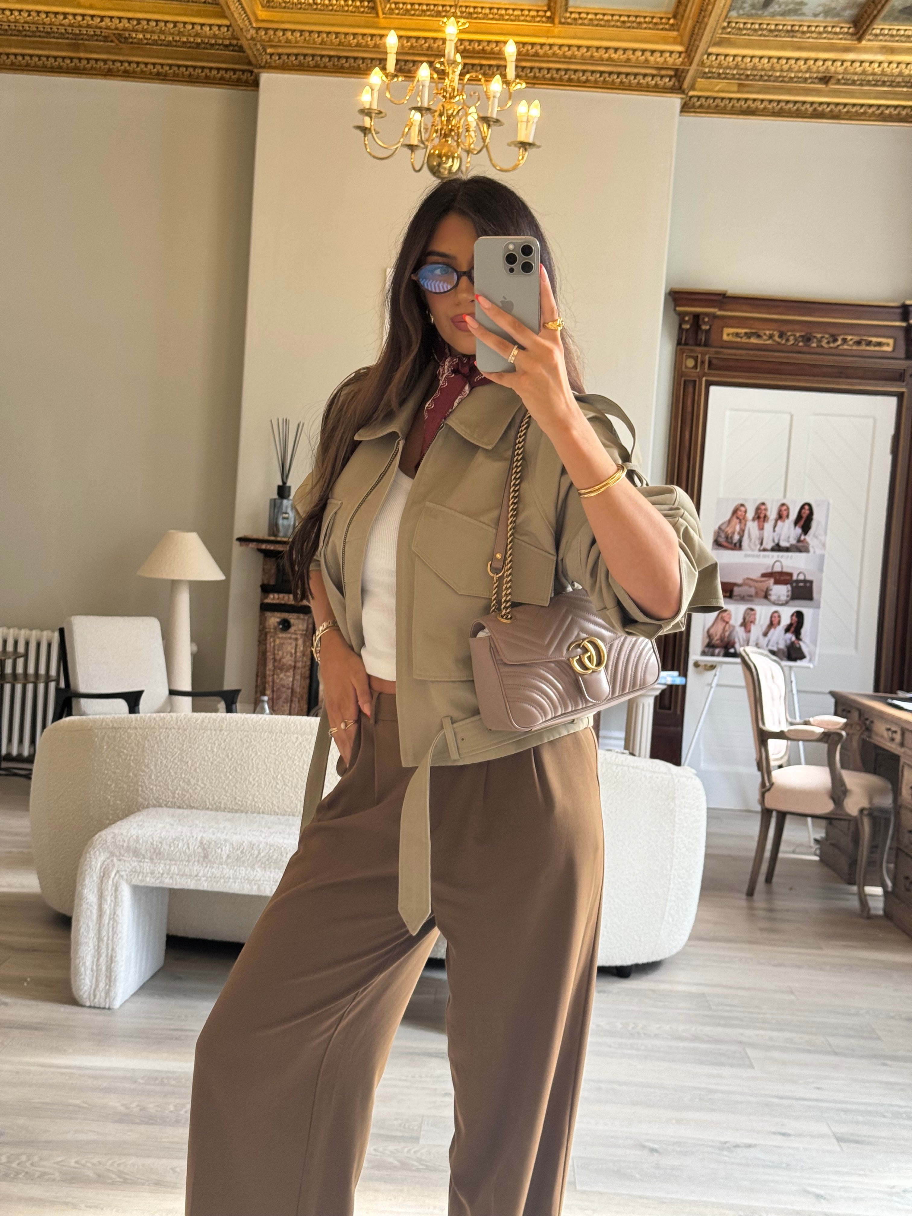 Gucci GG Medium Marmont Matelasse Shoulder Bag In Taupe Leather