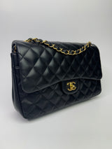 Chanel Black Lambskin Leather Jumbo Classic Double Flap GHW
