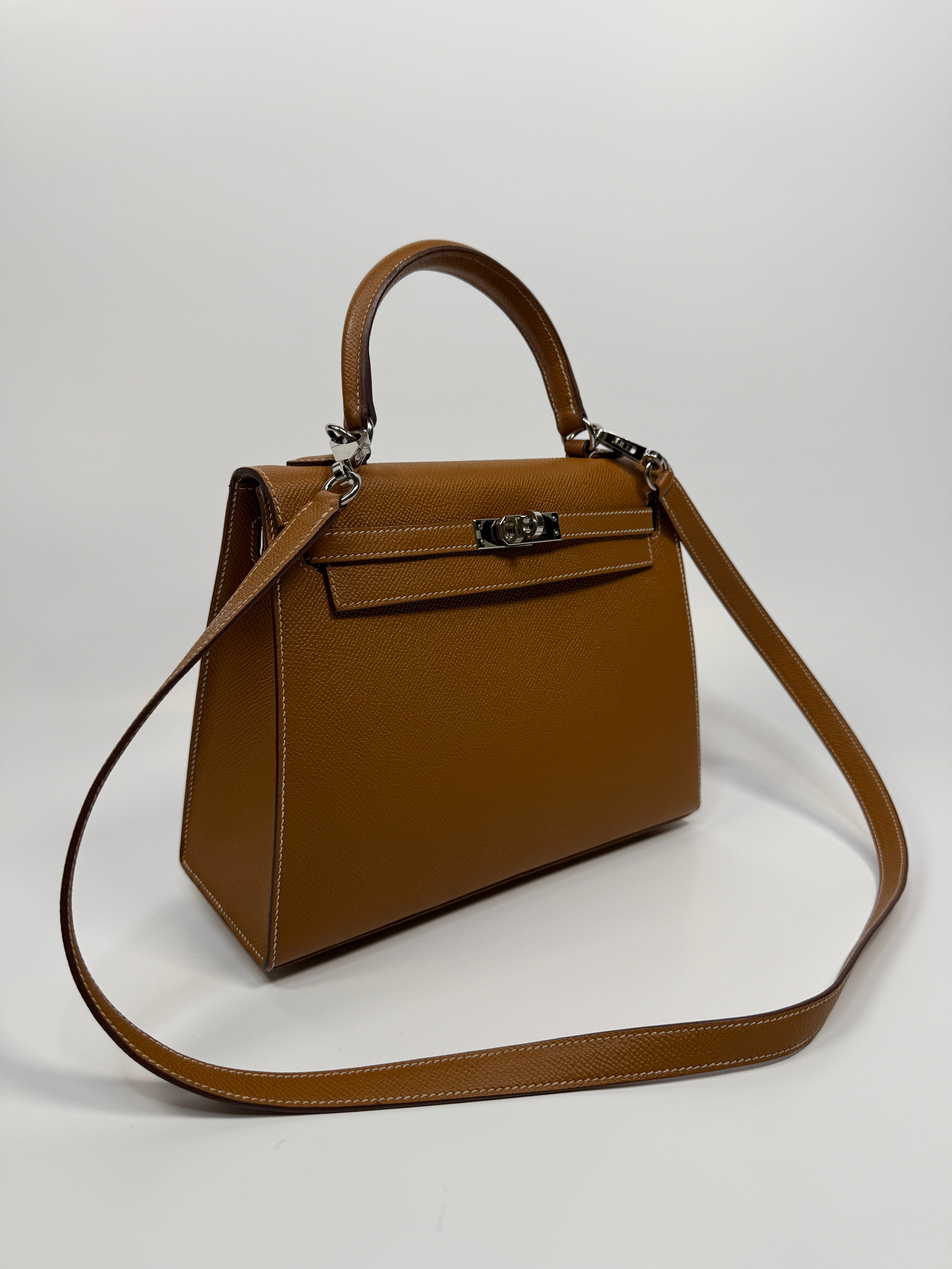 Authentic Pre Loved Hermès Kelly 25 Sellier In Gold Epsom Leather With Palladium Hardware Excellent Condition