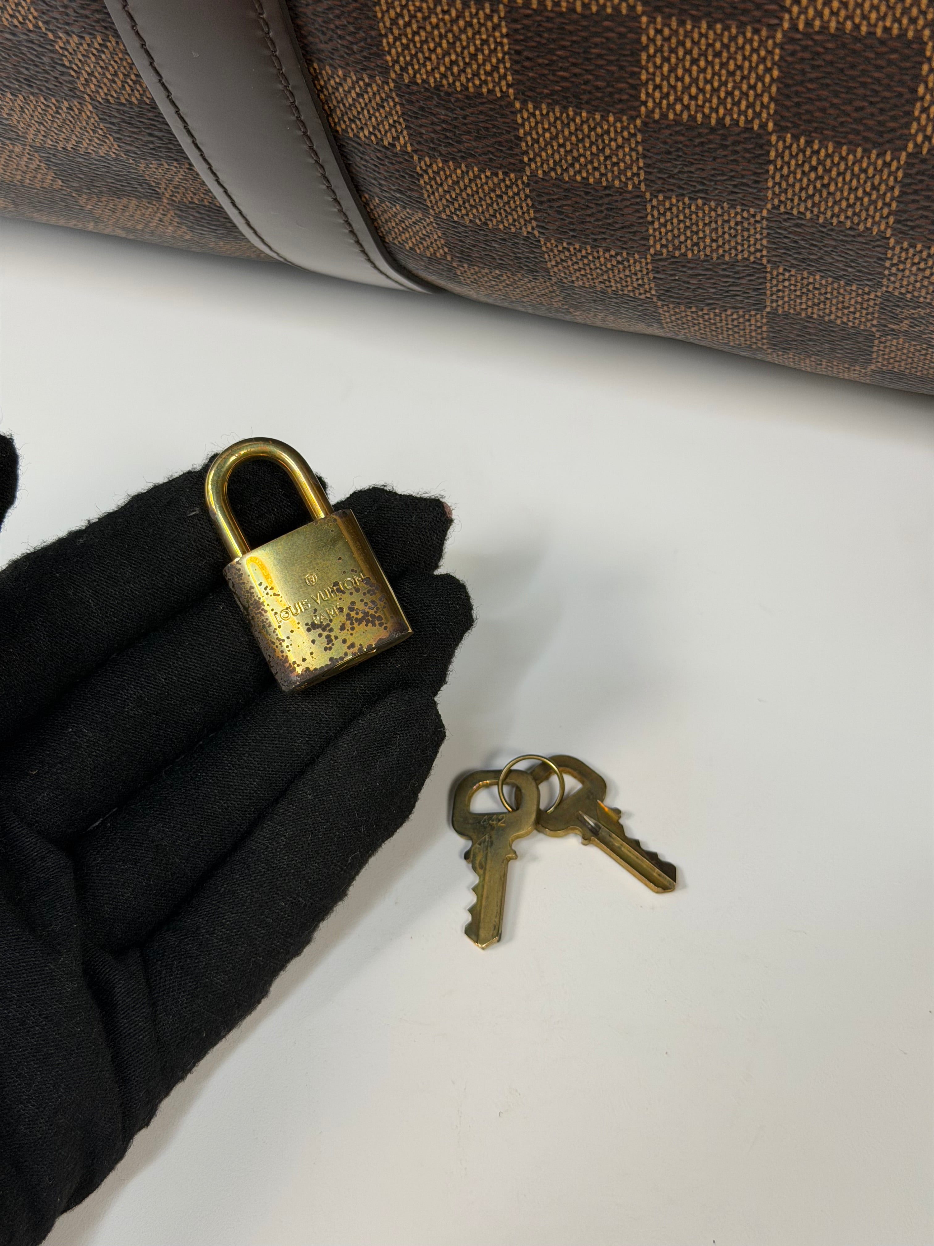Louis Vuitton Keepall 55 In Damier Ebene Gold Hardware