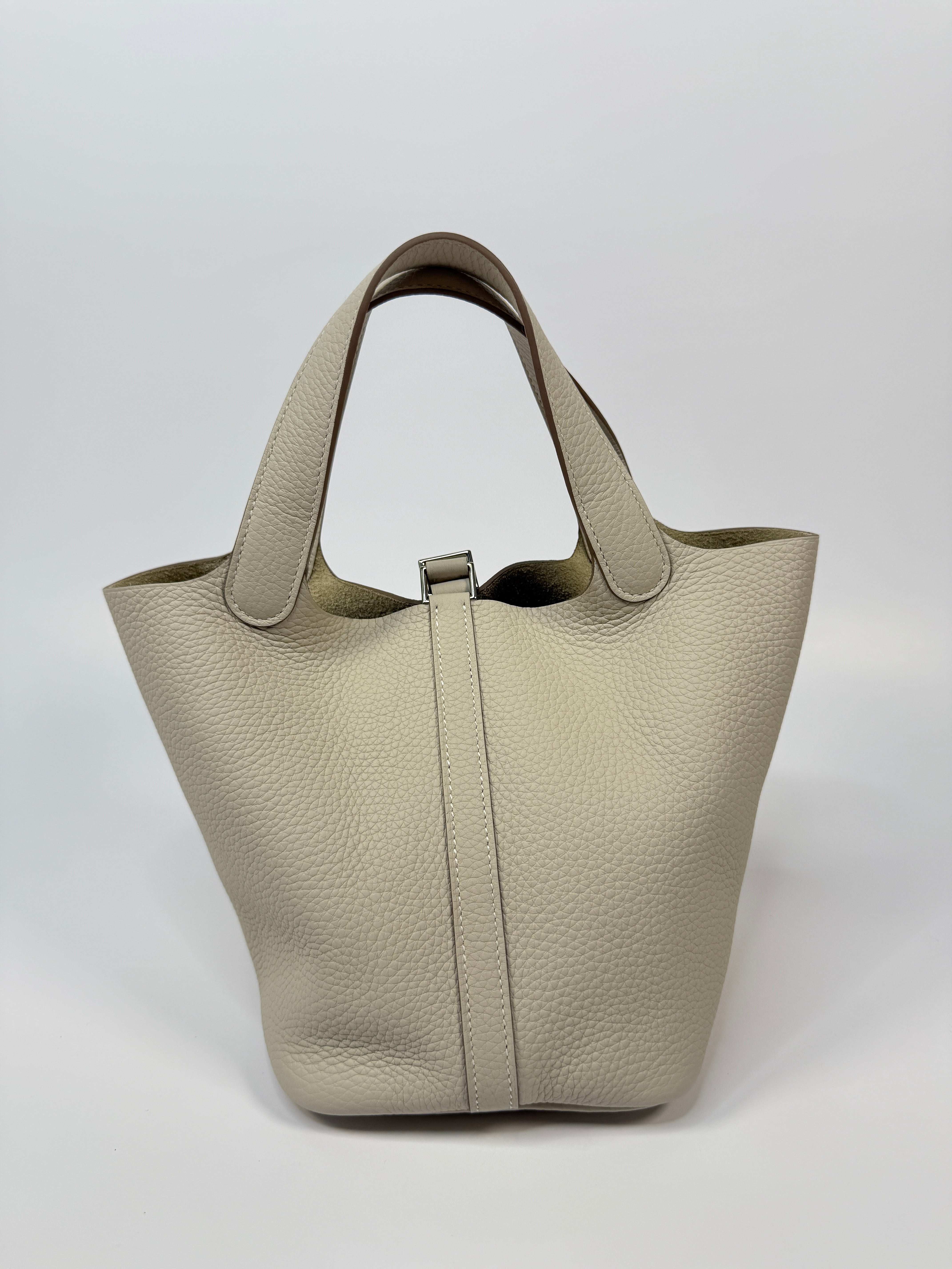 Authentic Pre Loved Hermès Picotin 18 In Craie Clemence Leather With Palladium Hardware Excellent Condition