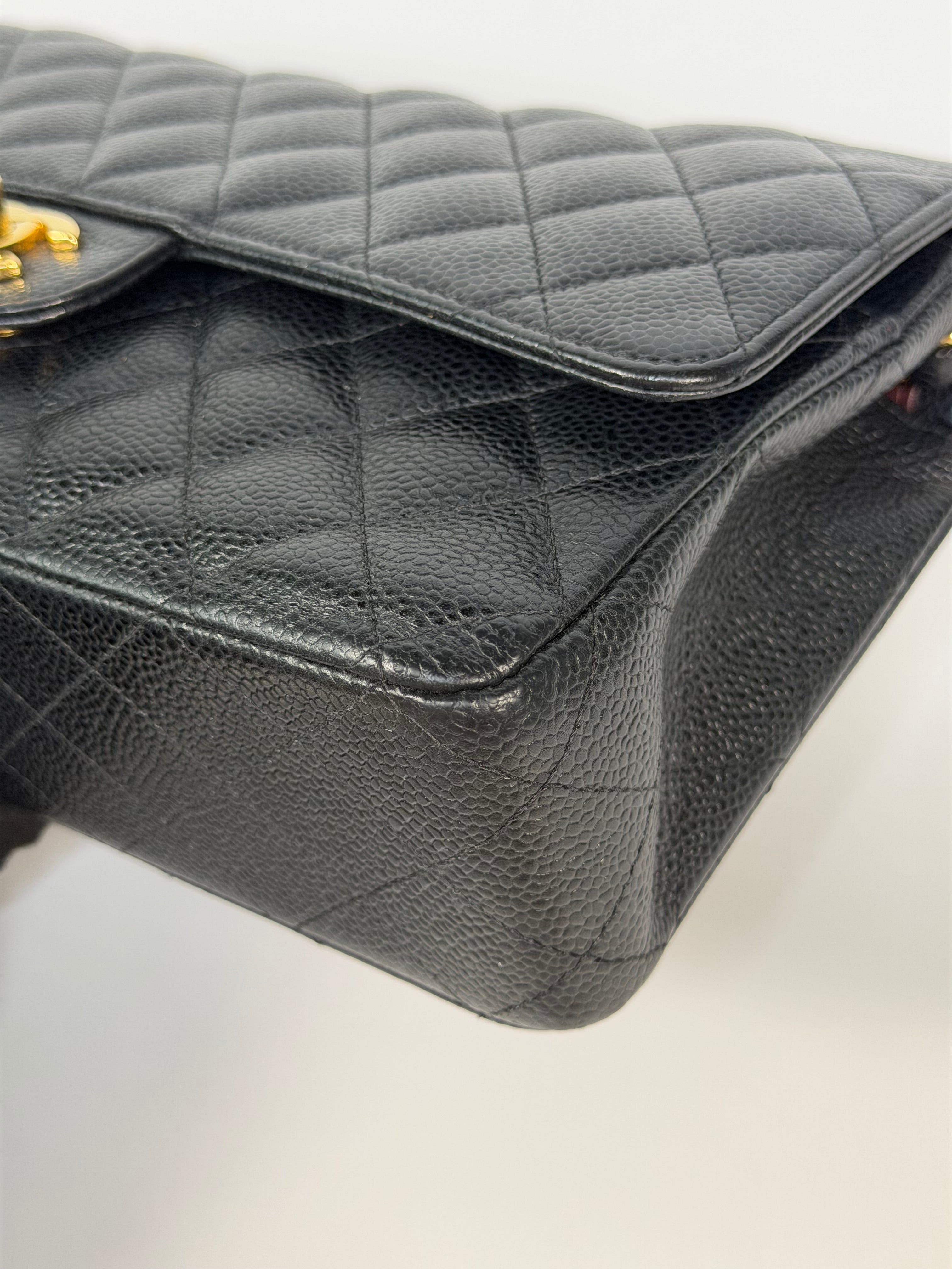 Chanel Medium Classic Double Flap In Black Caviar Leather Gold Hardware. 100% authentic and preloved in excellent condition
