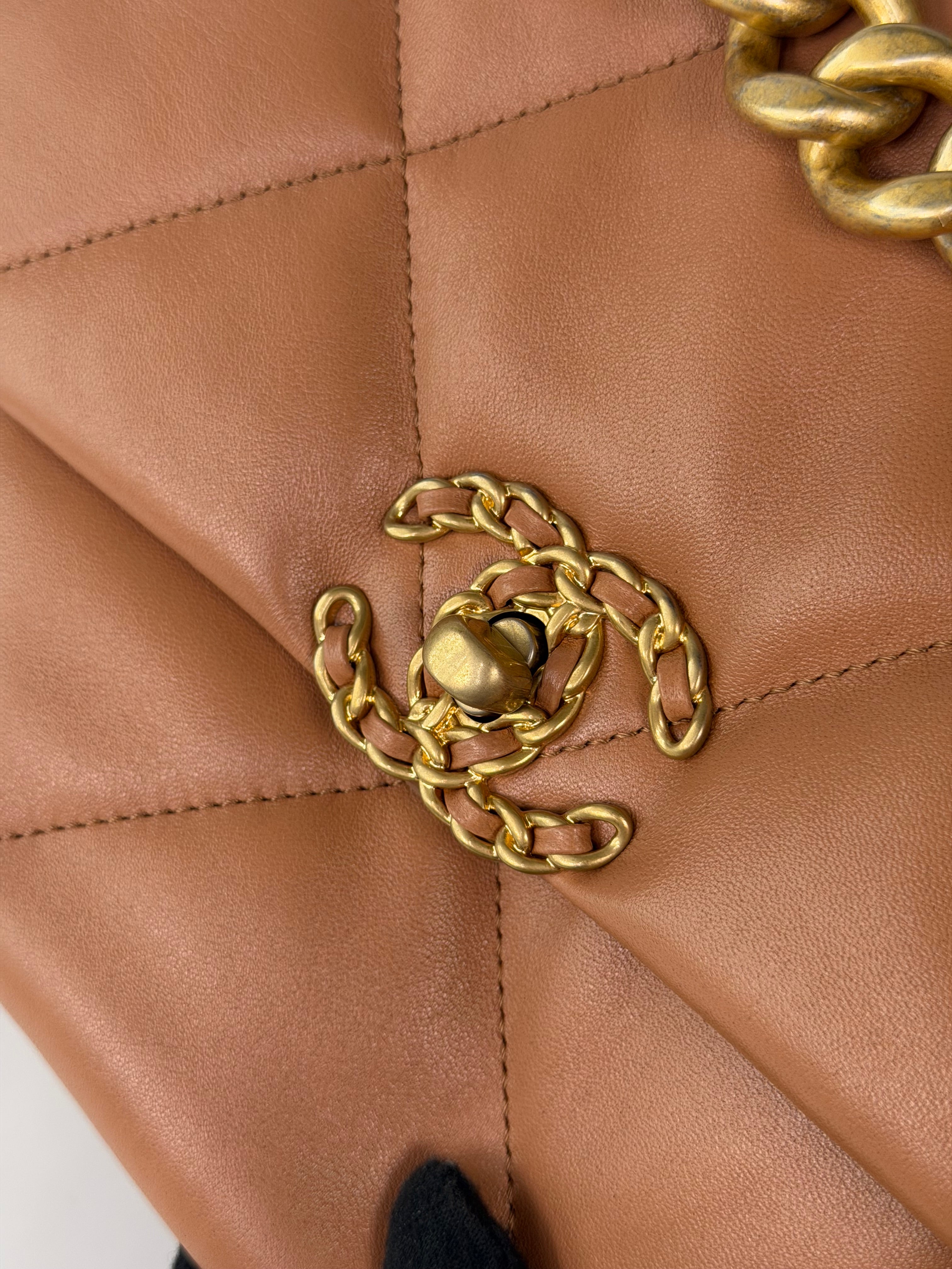 Chanel 19 Medium In Camel Lambskin Leather With Mixed Hardware in excellent condition 100% authentic and preloved