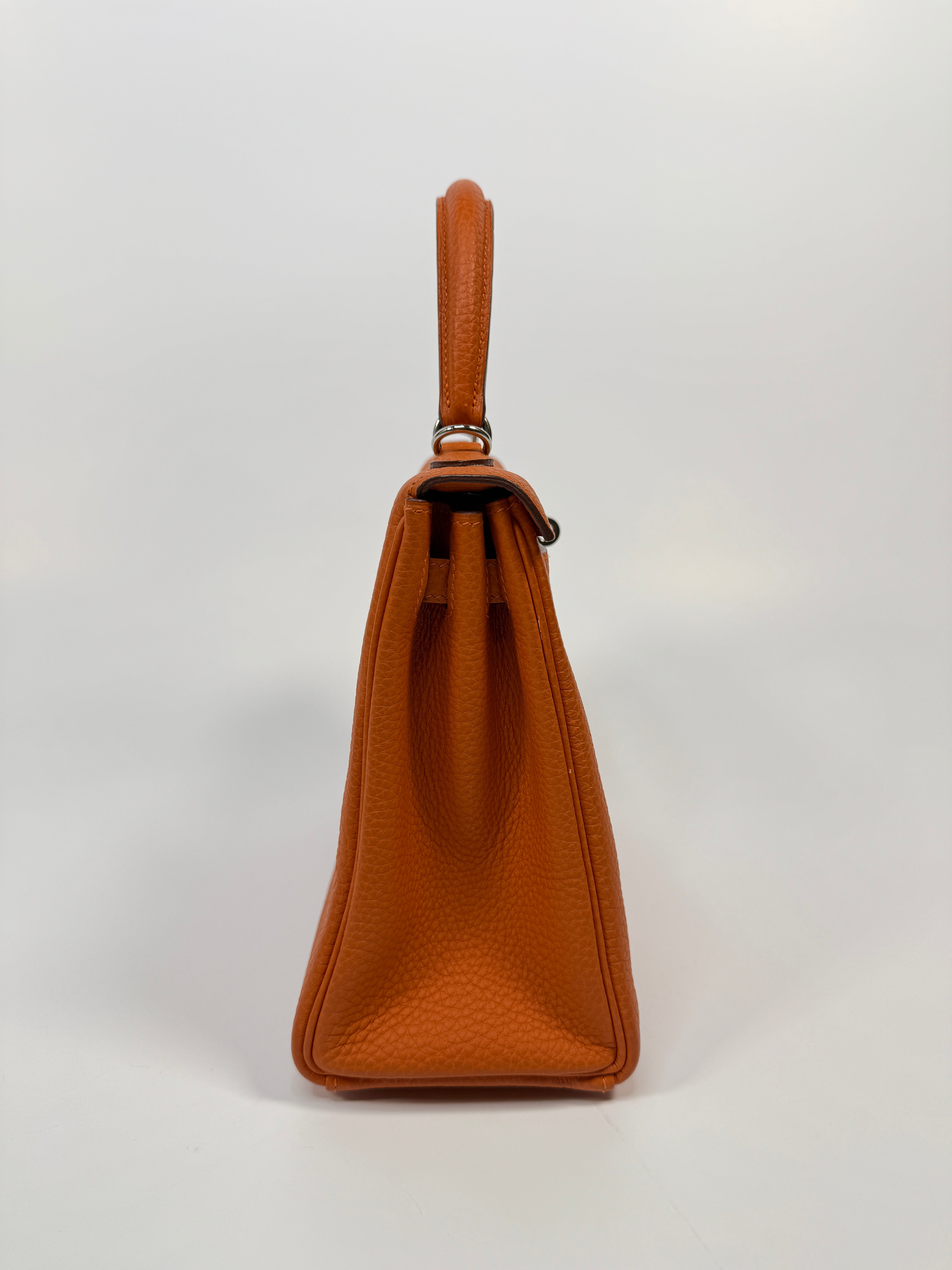 Authentic Pre Loved Hermès Kelly 25 In Orange Togo Leather With Palladium Hardware Excellent Condition