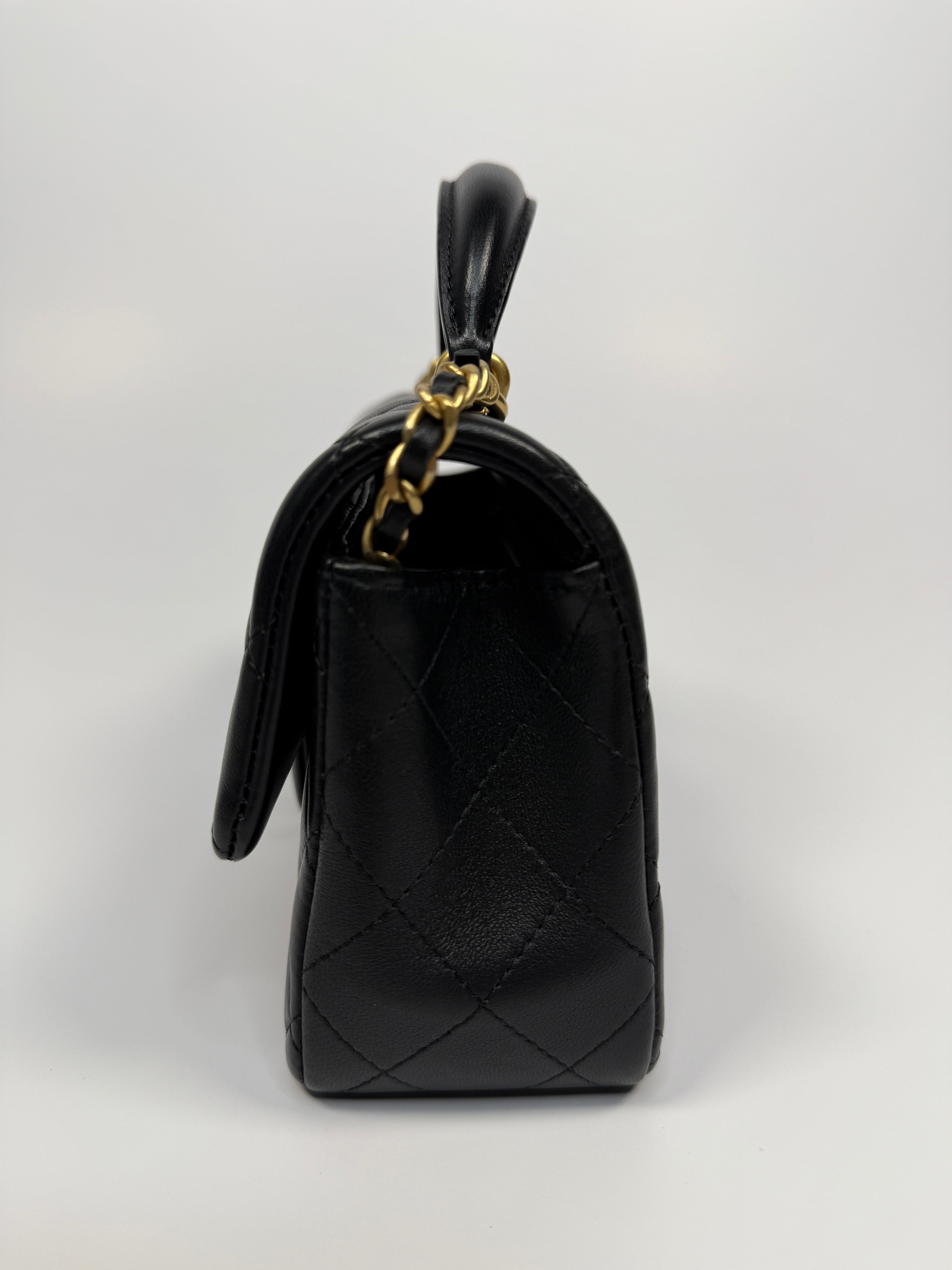 Chanel Mini Rectangle Top Handle Flap Bag In Black Lambskin With GHW