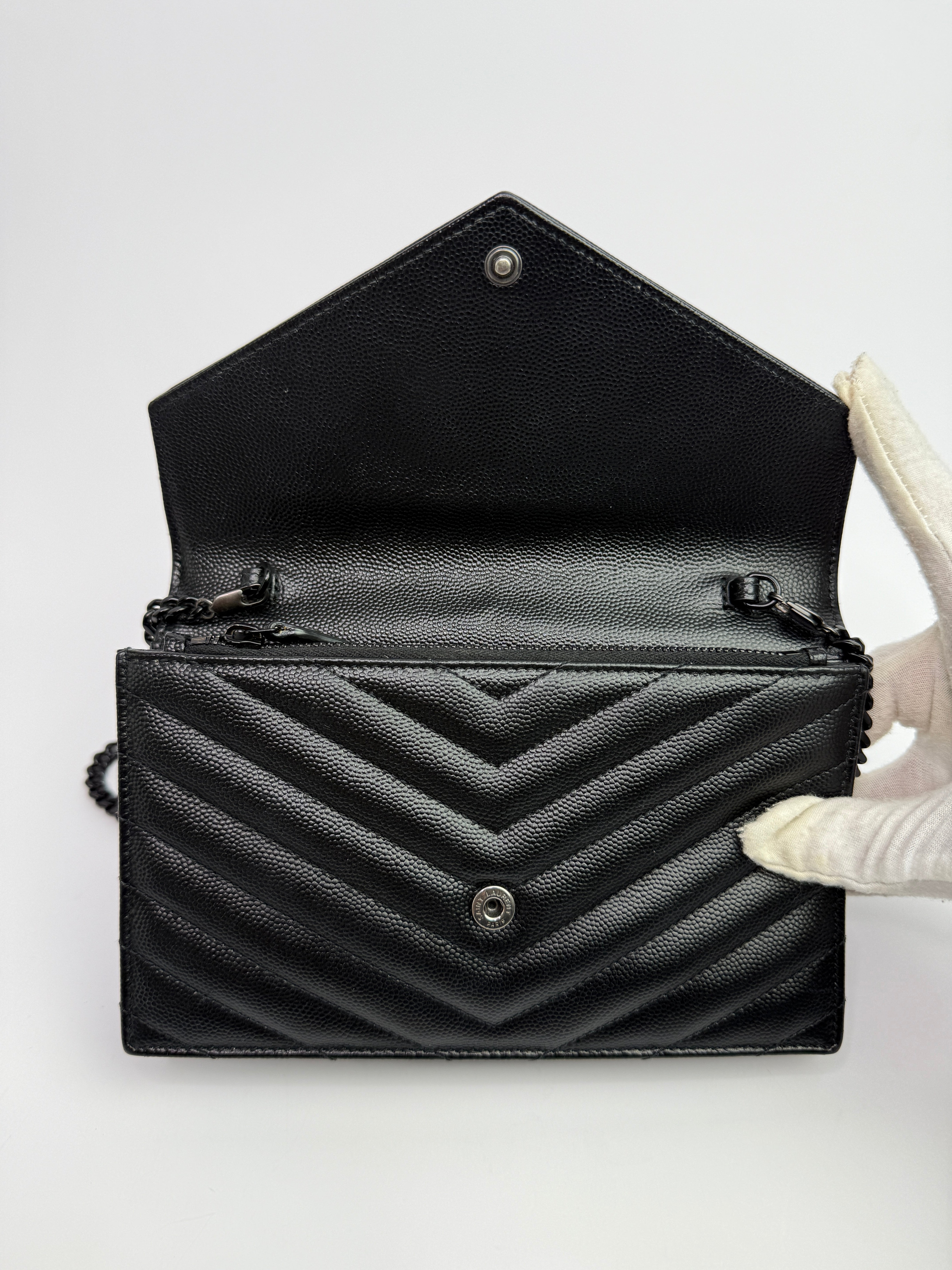 Saint Laurent Cassandre Matelassé Textured- Leather Wallet On Chain