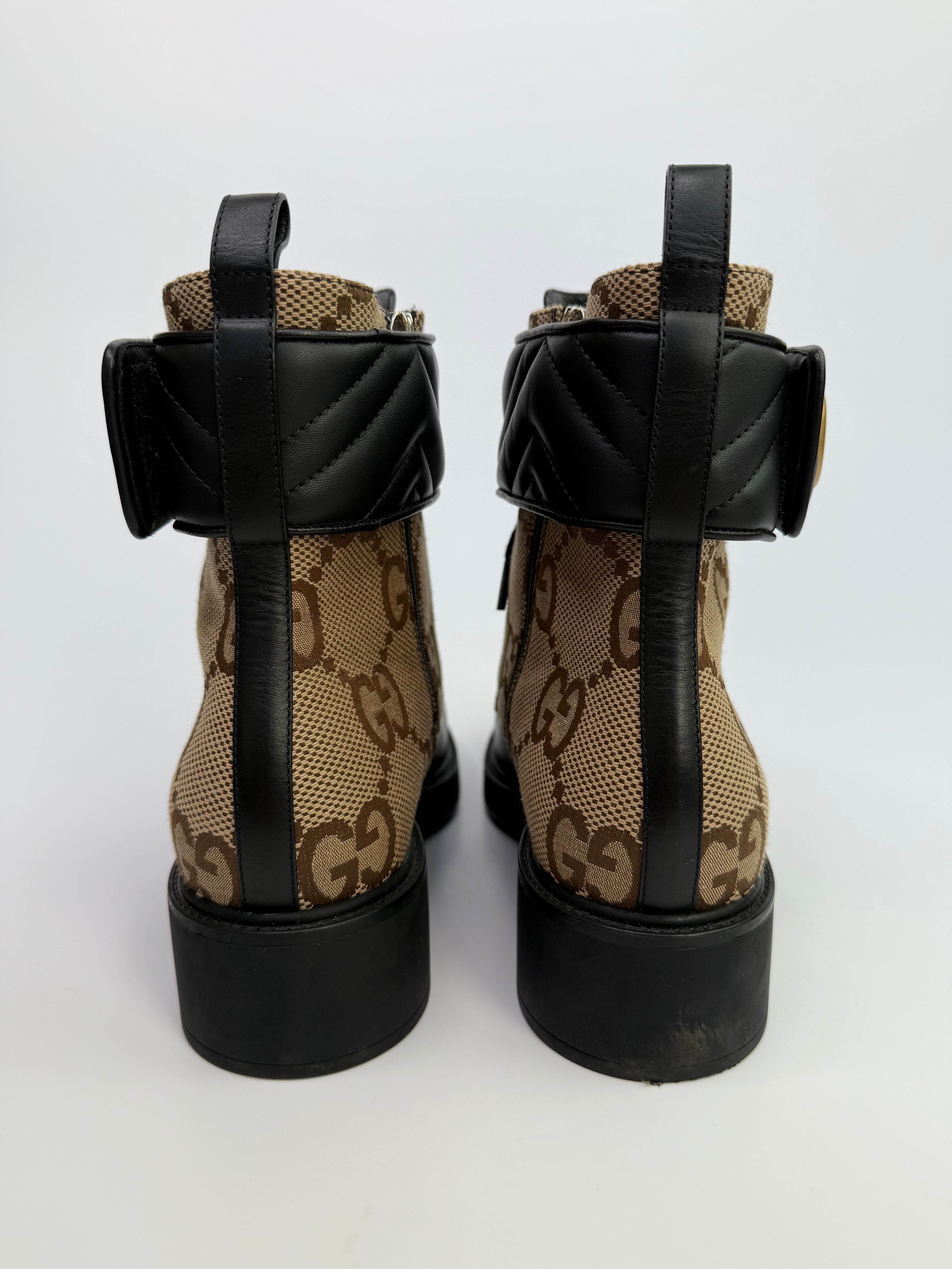 Gucci Logo Plaque Monogram Panelled Ankle Boots (Size 41/UK7). Authentic And Preloved In Excellent Condition.