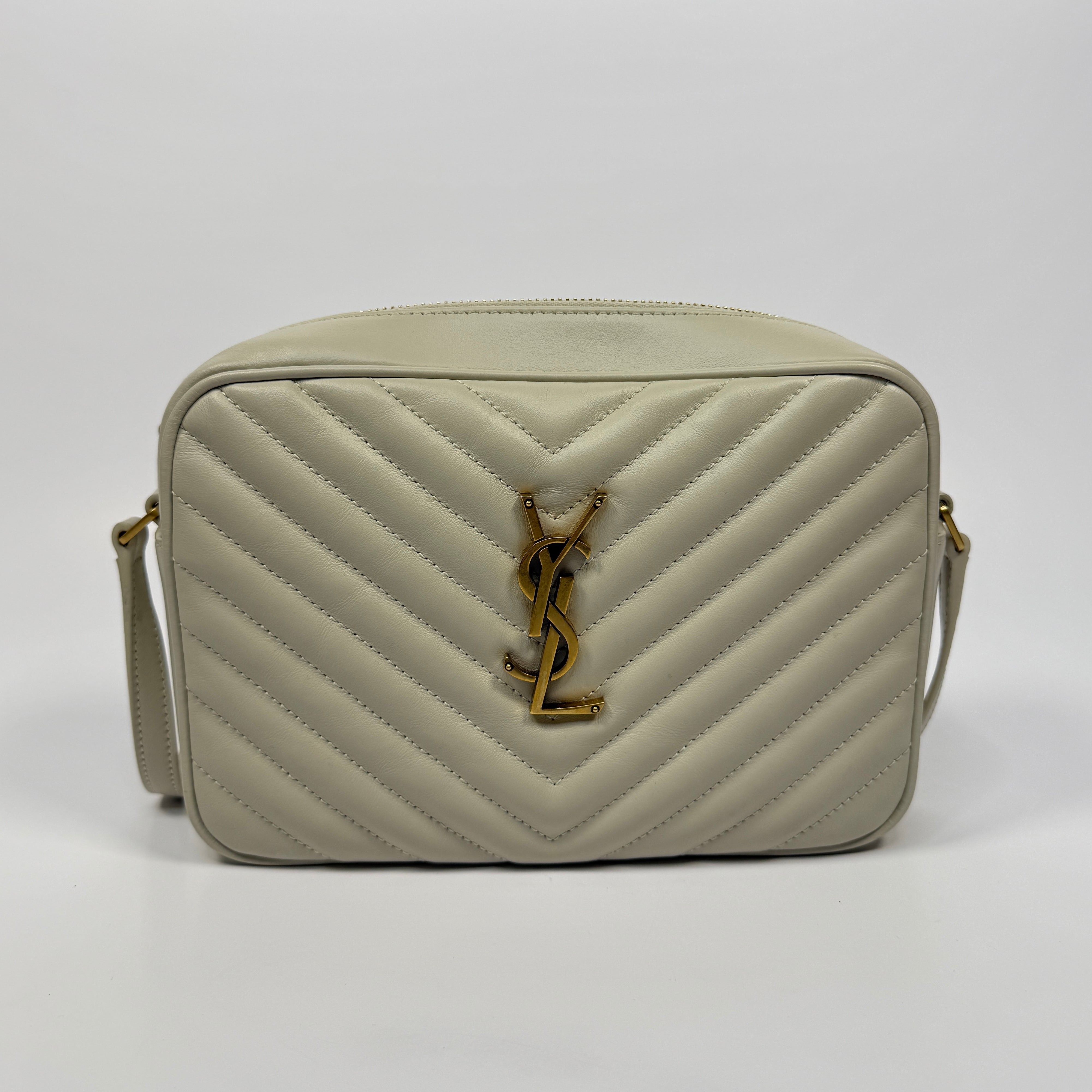 Saint Laurent Small Camera Bag In Ecru Leather