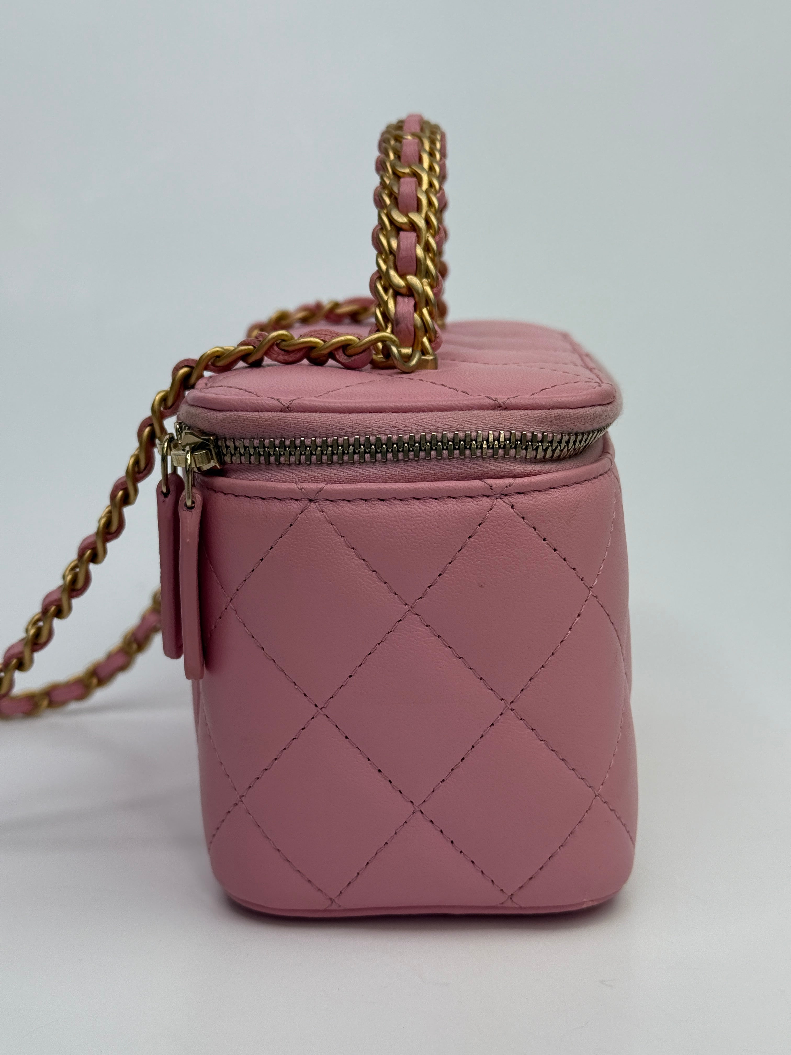 Chanel Vanity Rectangular with Top Handle Pink Lambskin GHW