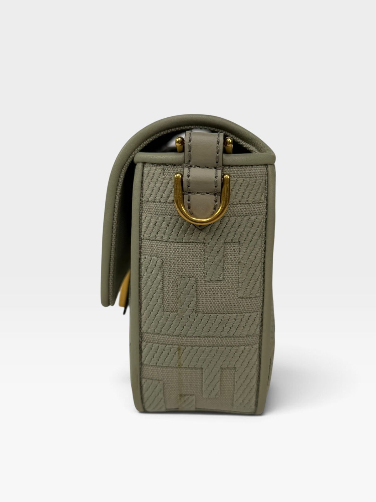 Fendi Baguette In Green Tea FF Monogram Fabric and Canvas With Gold Hardware. 100% authentic and preloved in excellent condition