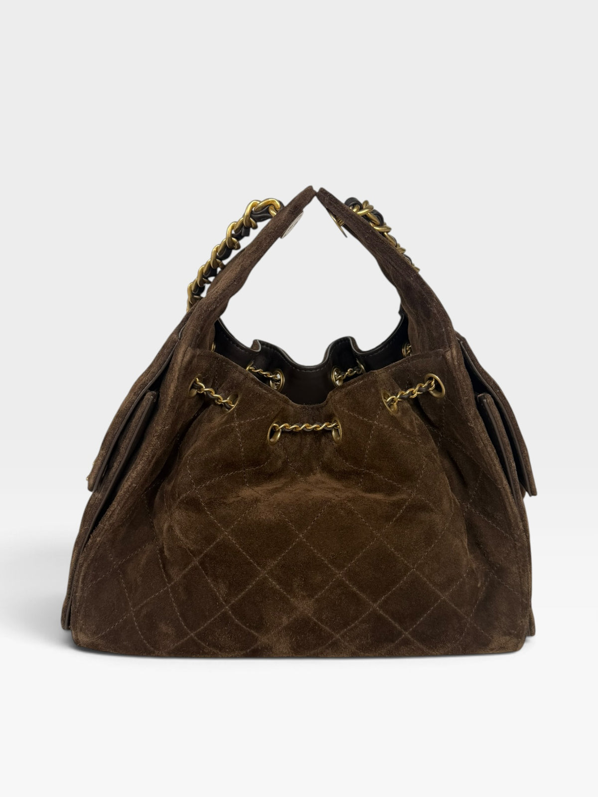 Chanel 25 Small In Brown Suede With Gold Hardware. 100% authentic and preloved in excellent condition