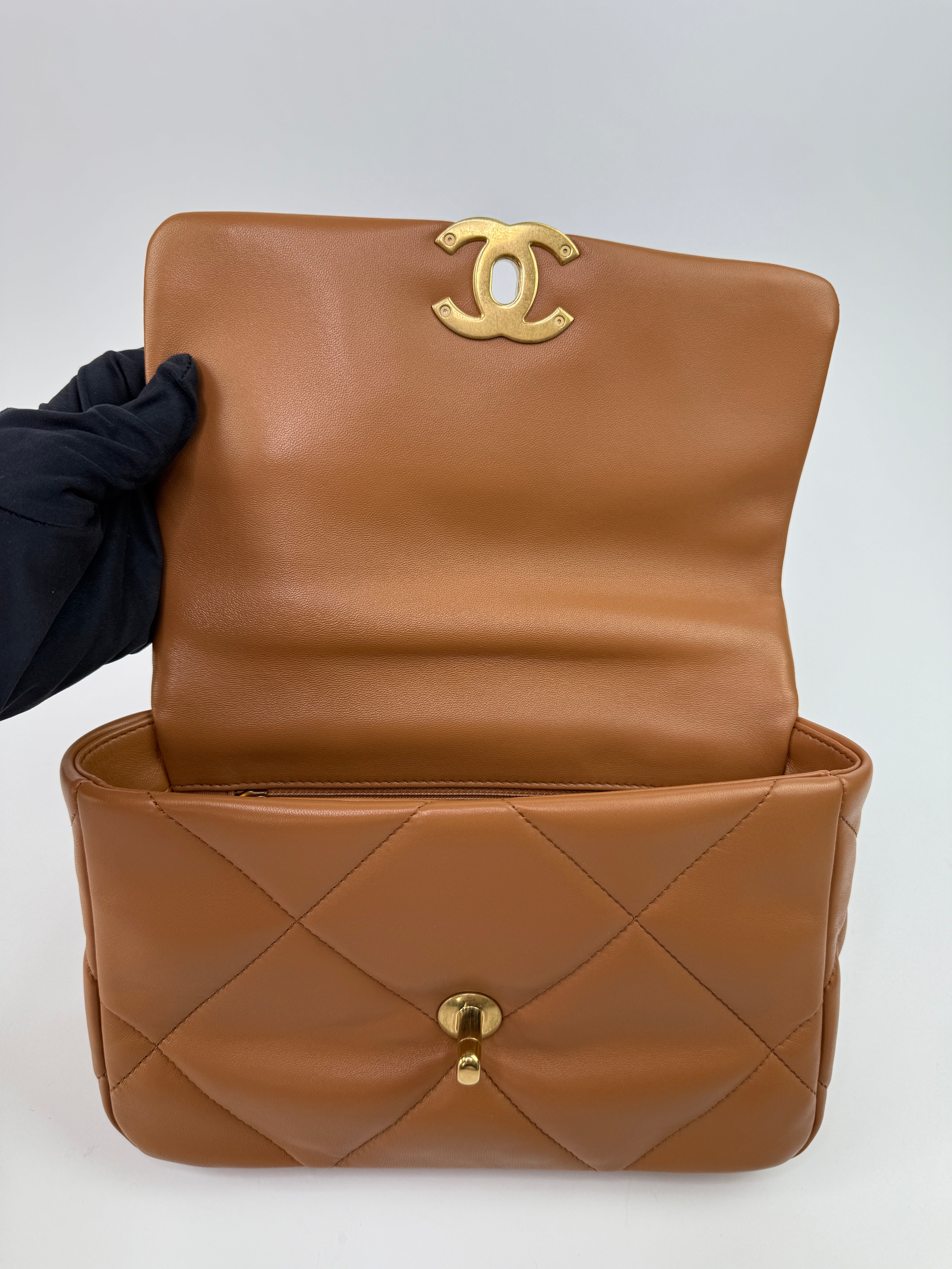 Chanel 19 Small Flap Bag In Camel Lambskin Leather