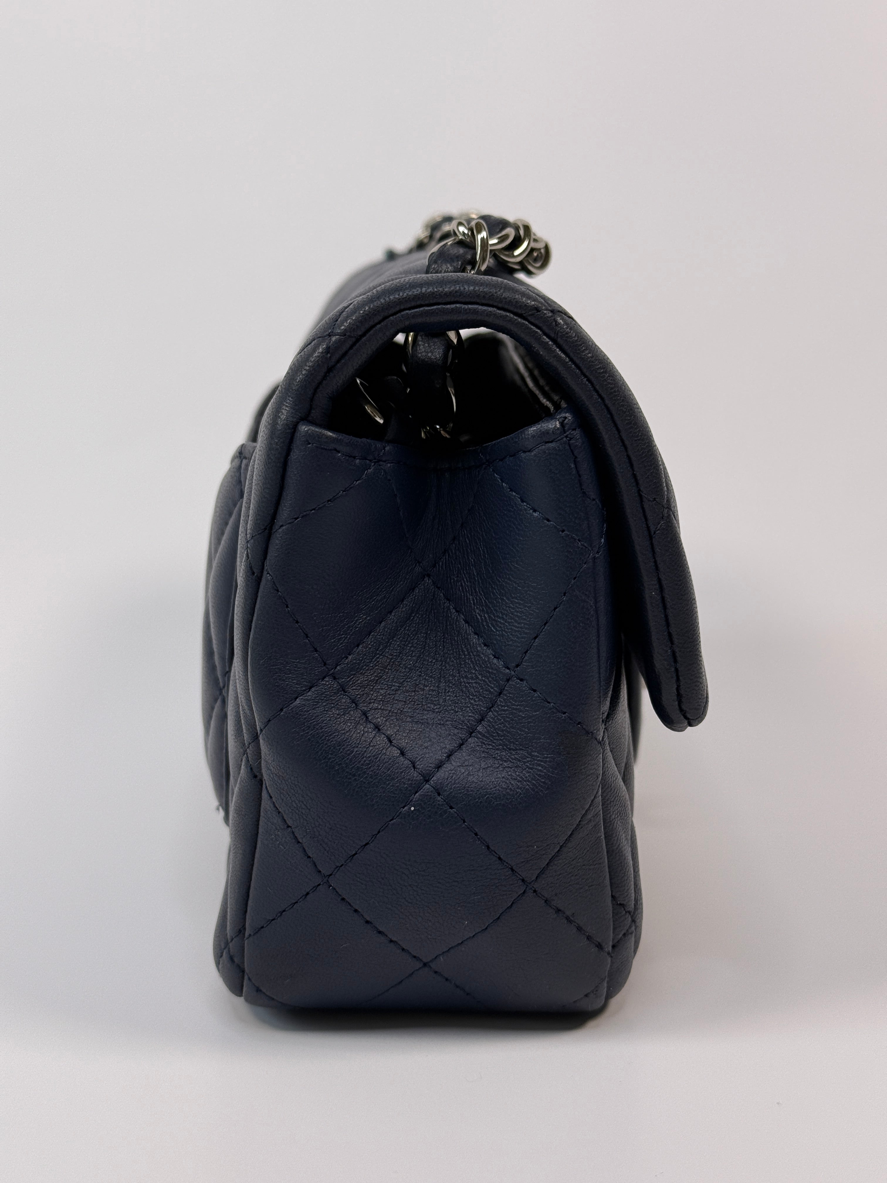 Chanel Mini Rectangle Flap Bag In Navy Lambskin With Silver Hardware
Pre Loved & Authentic