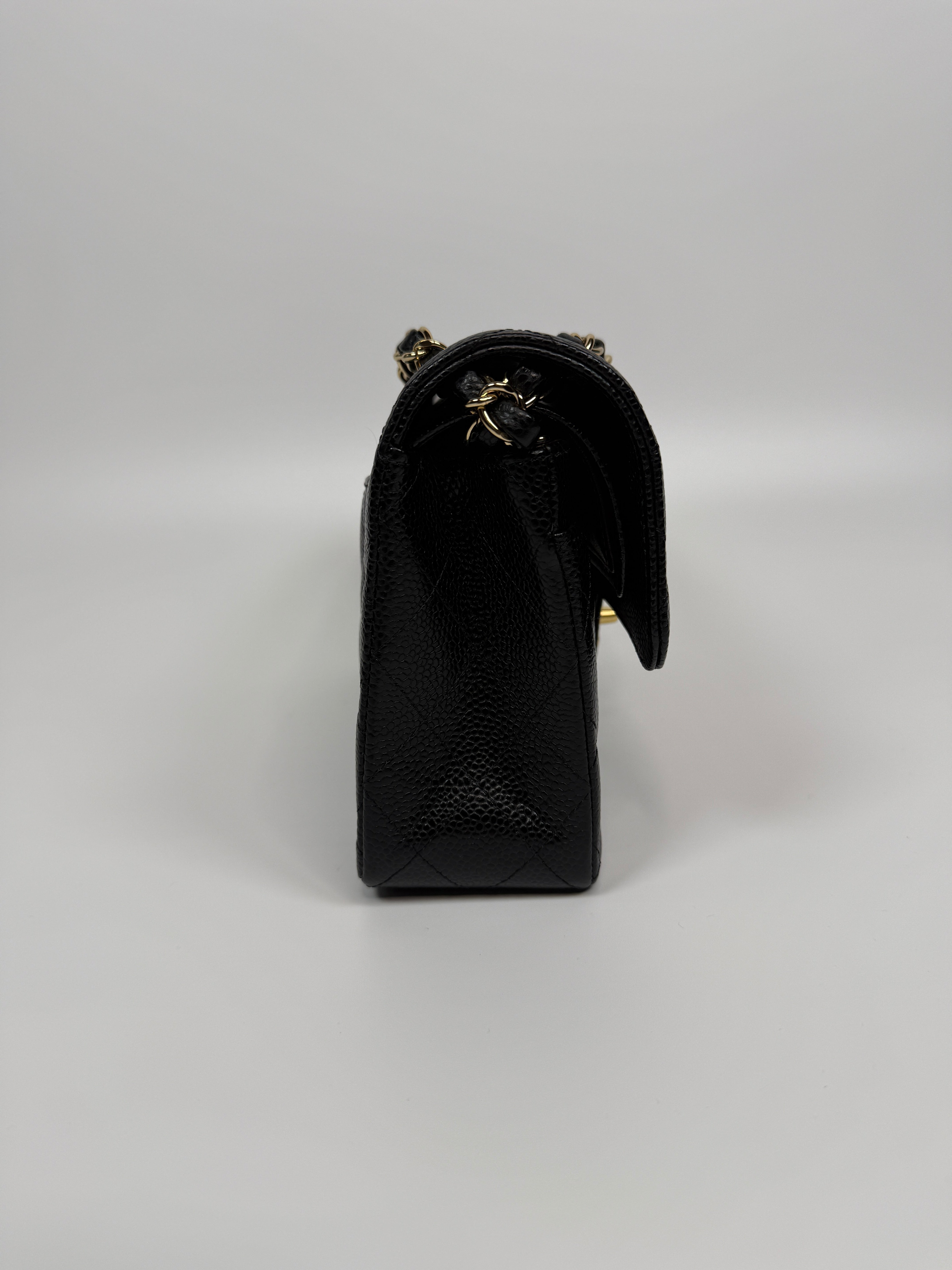 Chanel Small Classic Double Flap In Black Caviar Leather With Gold Hardware Authentic and Preloved In Excellent Condition. 100% Authenticity guarantee