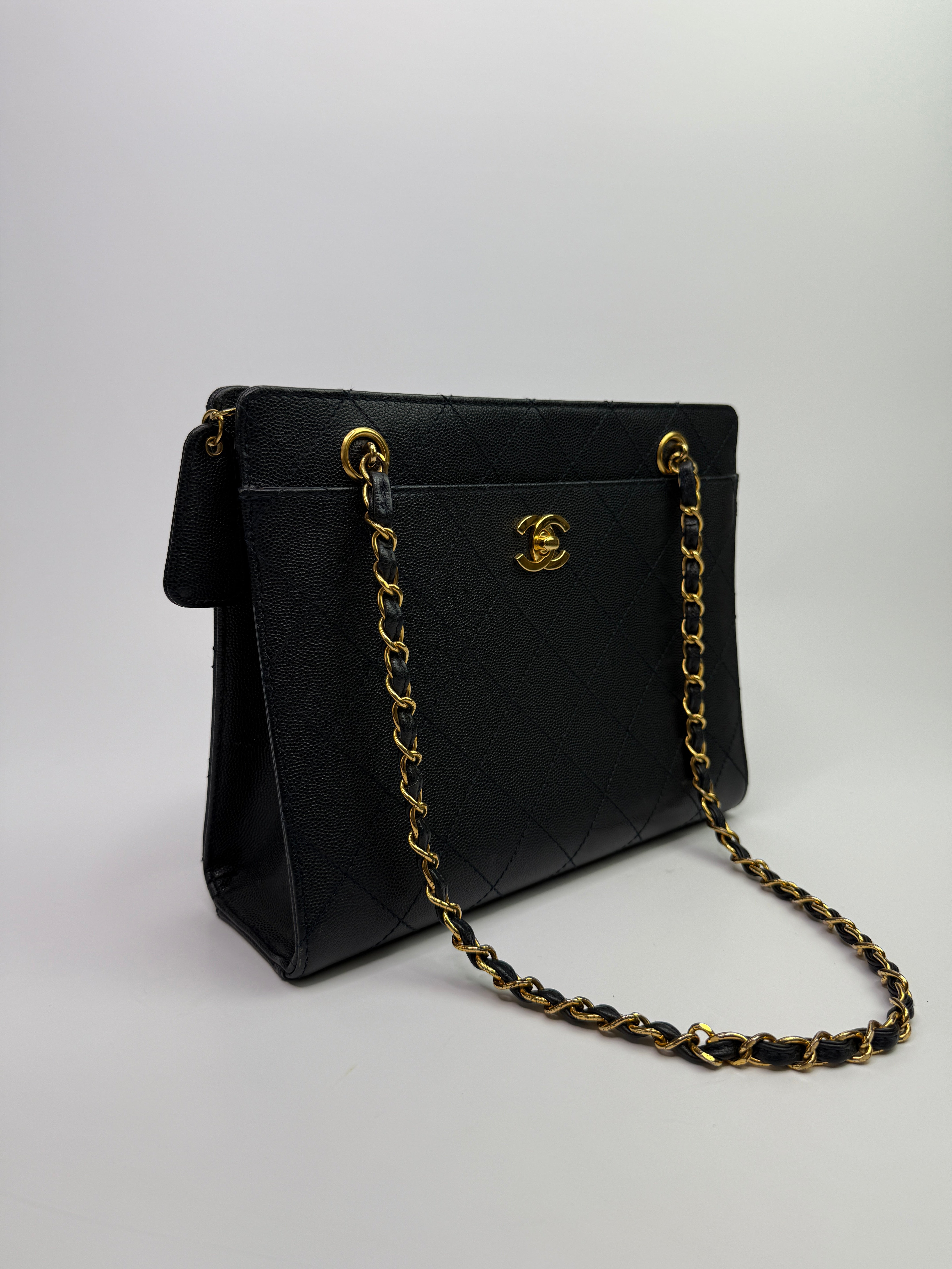 Chanel Vintage Black Caviar Tote Bag