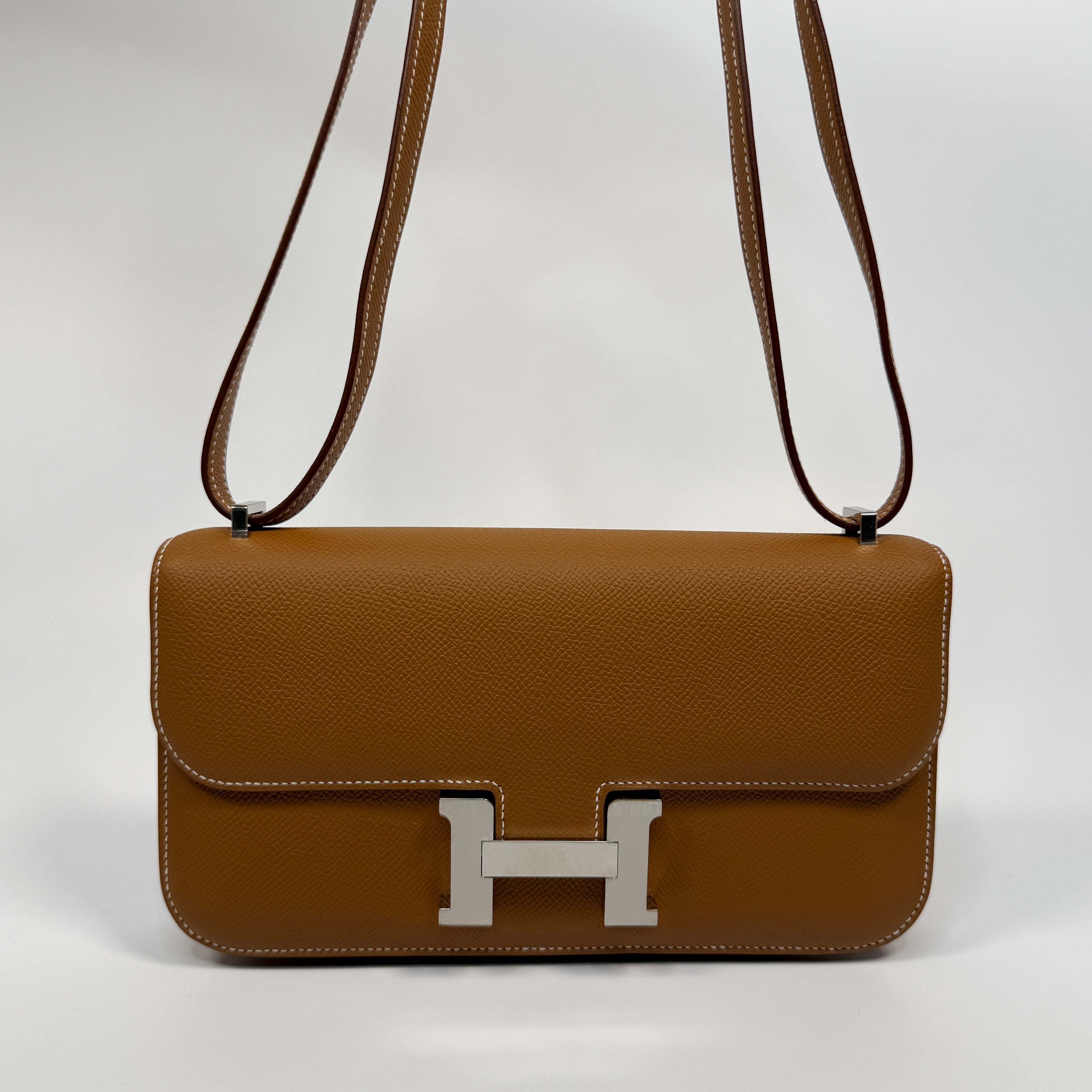Authentic Pre Loved Hermès Constance Elan In Gold Epsom Leather With Palladium Hardware New & Unused