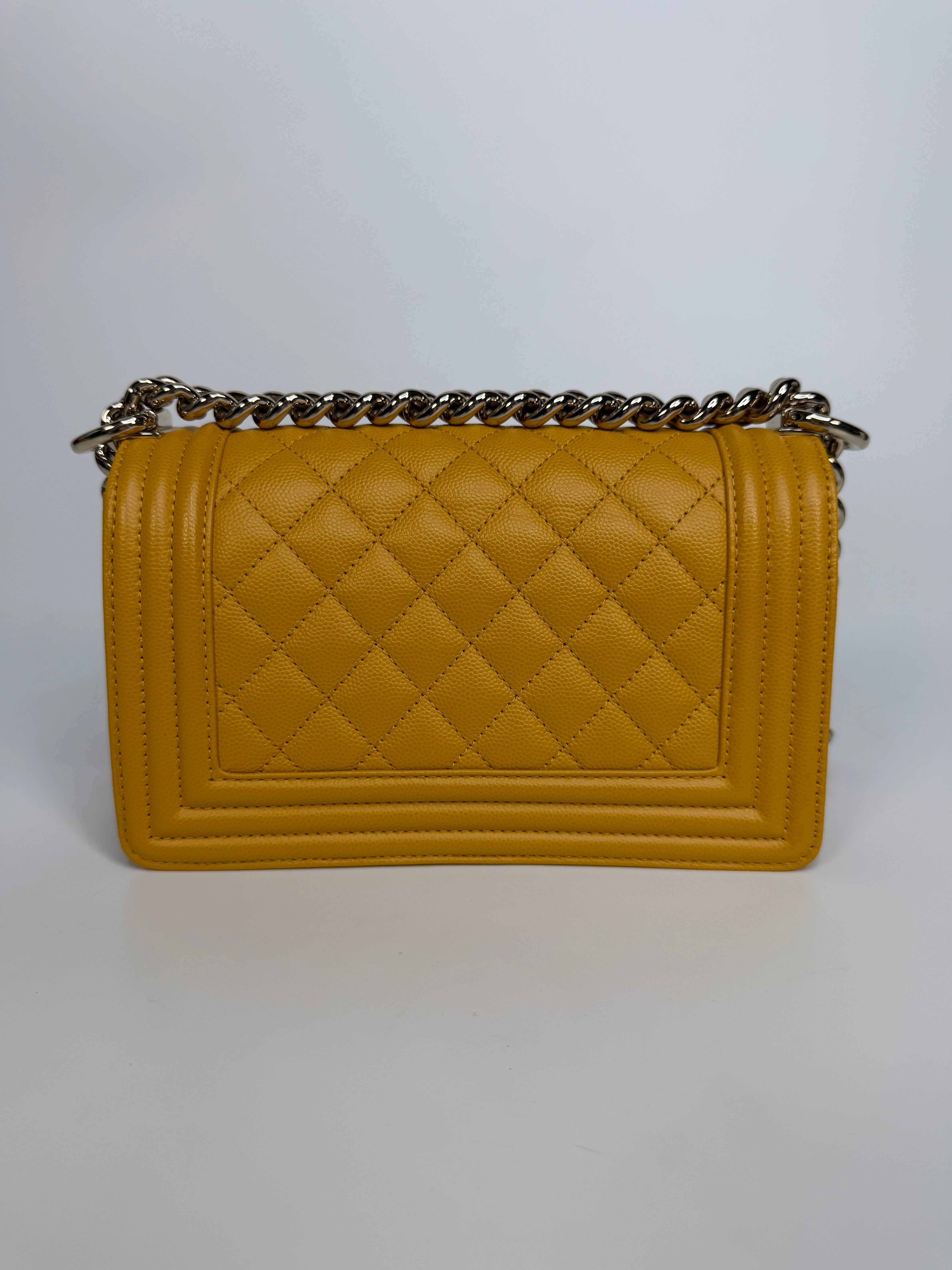 Chanel Small Boy Bag In Yellow Caviar Leather With Pale Gold Hardware