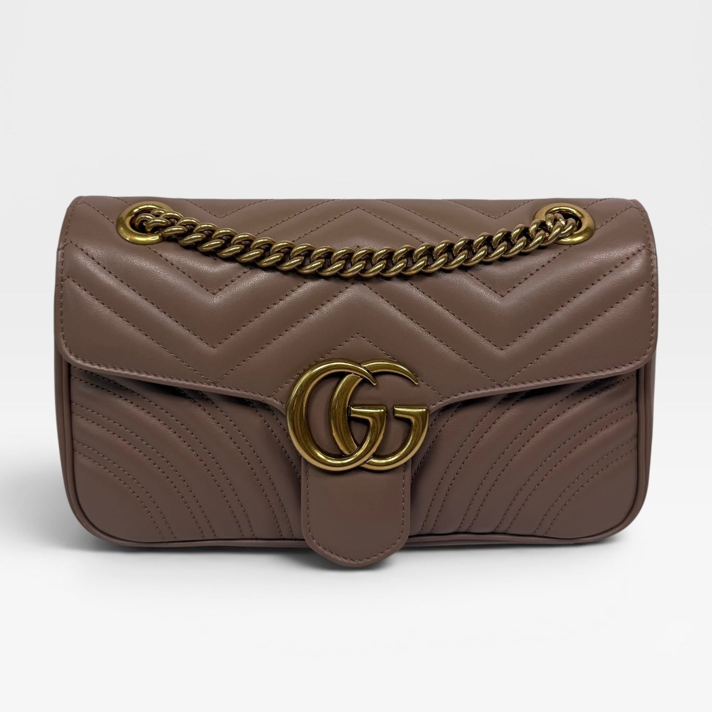Gucci GG Medium Marmont Matelasse Shoulder Bag In Taupe Leather