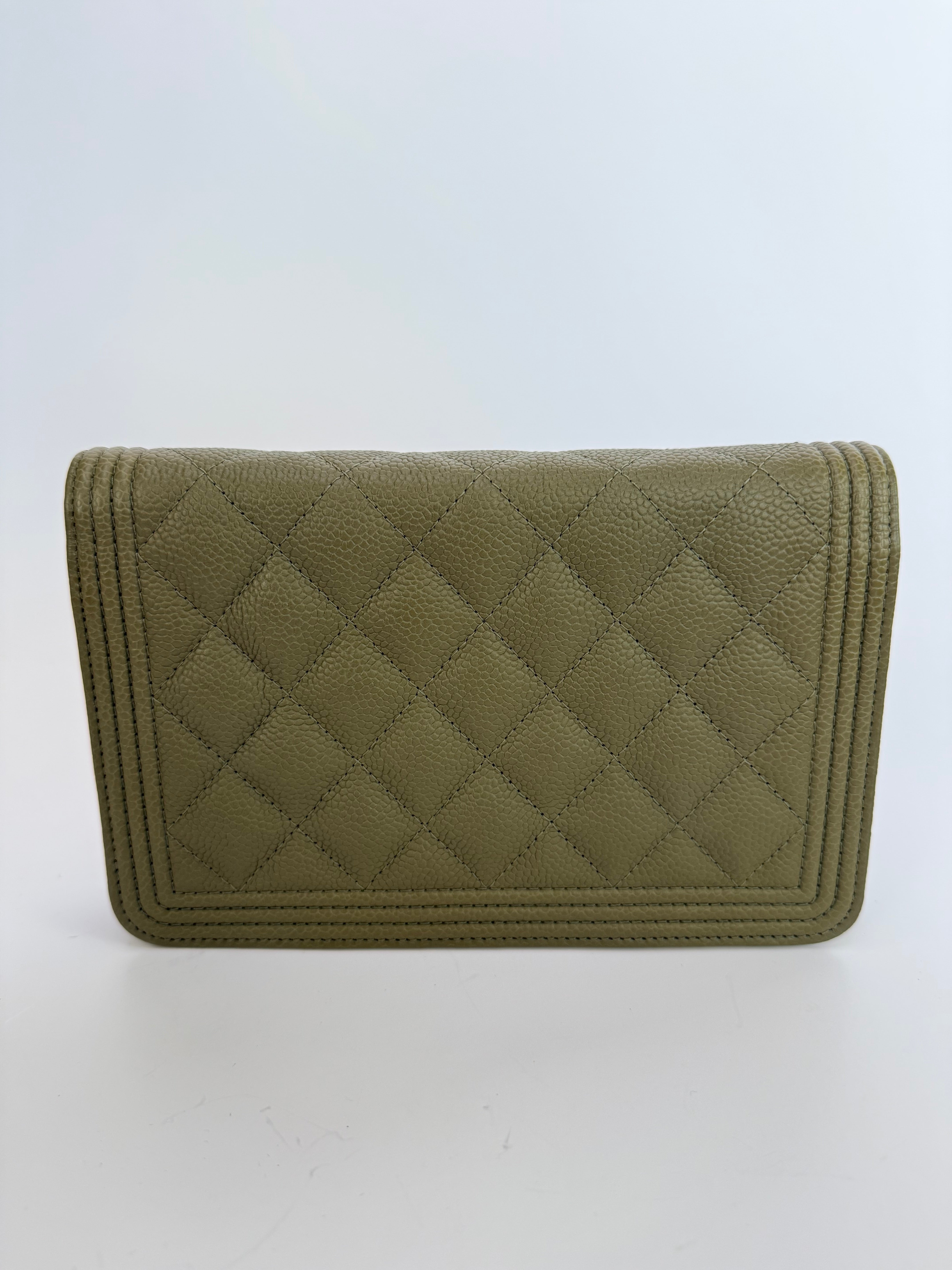 Chanel Boy Wallet On Chain In Khaki Caviar Leather With GHW