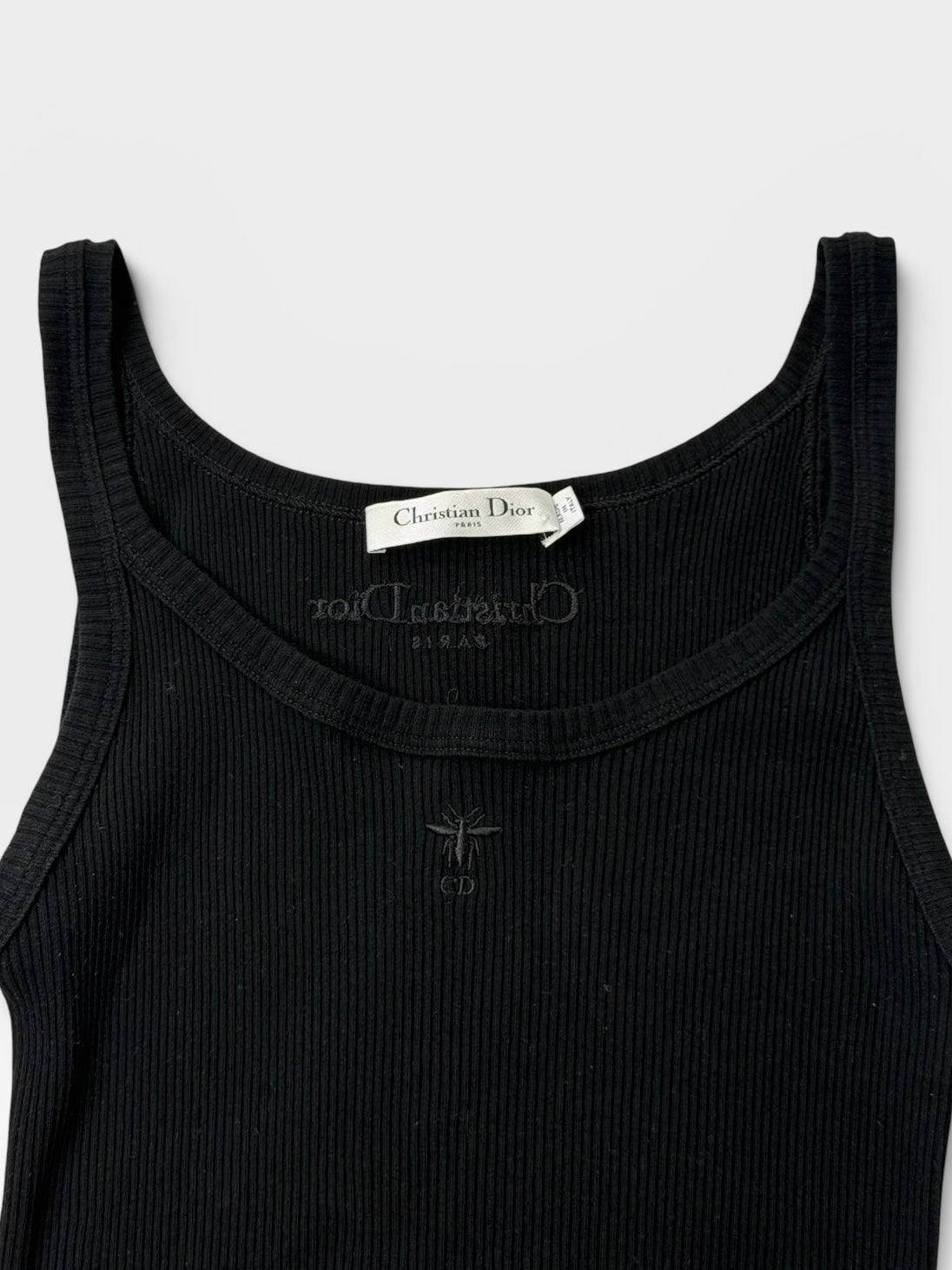 Christian Dior Logo Ribbed Vest In Black Cotton (Size UK S) 100% authentic and preloved in excellent condition