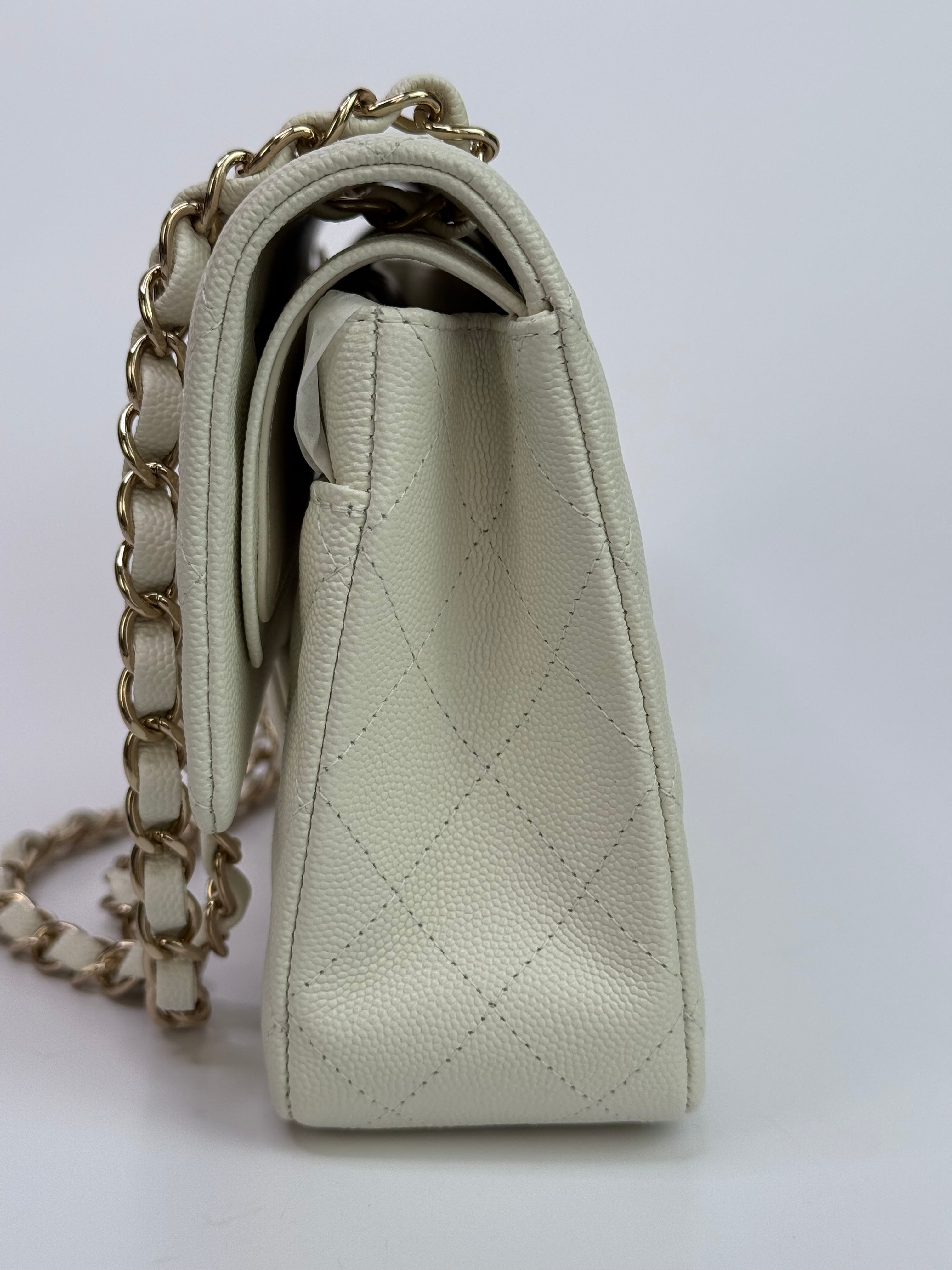 Chanel Medium Classic Double Flap White Caviar Leather With GHW