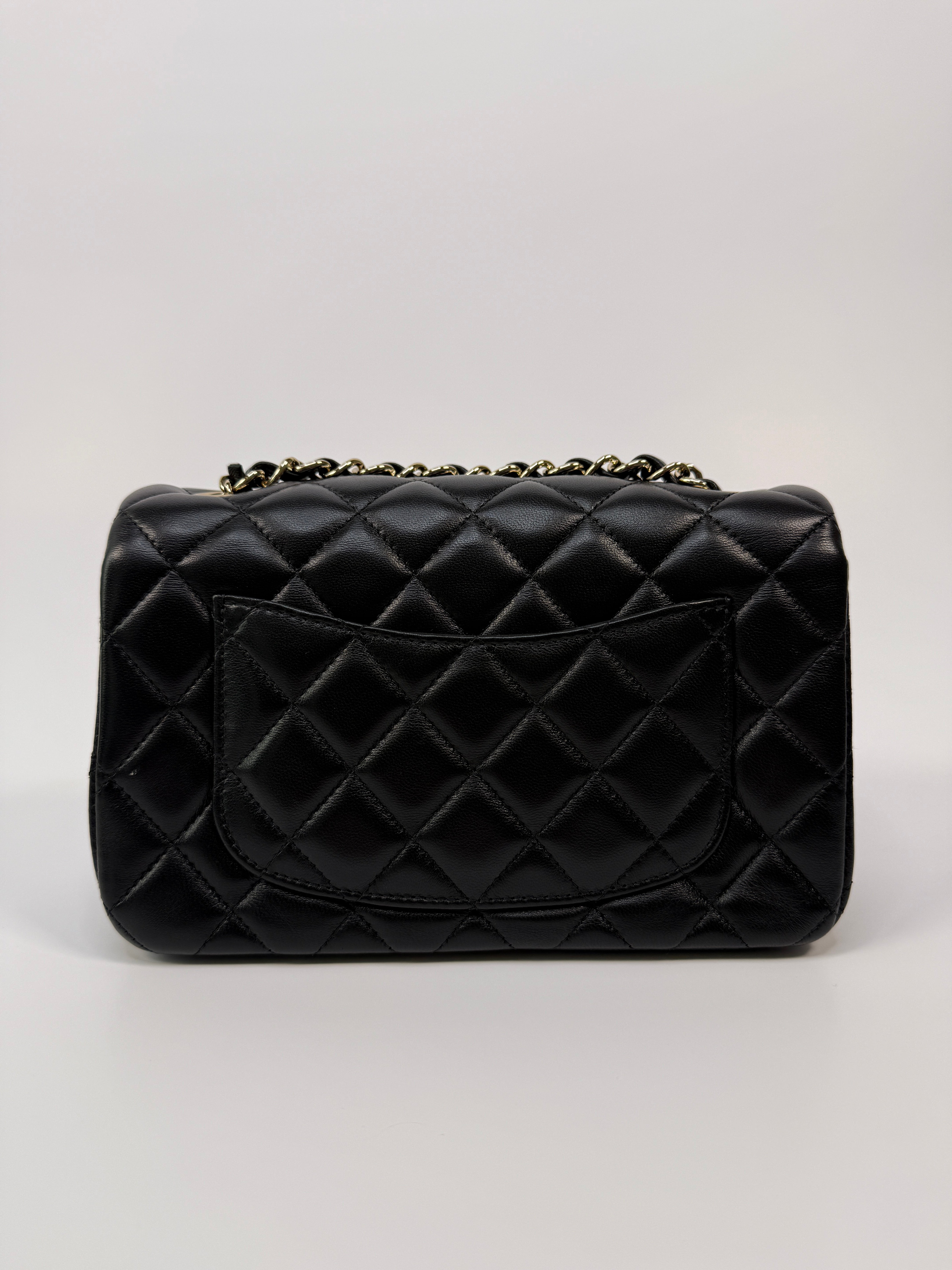 Chanel Mini Rectangle In Black Lambskin Leather With PGHW