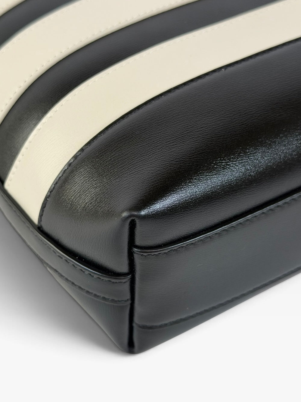 Saint Laurent Striped Tote In Black & White Leather With Gold Hardware 100% authentic and preloved in excellent condition